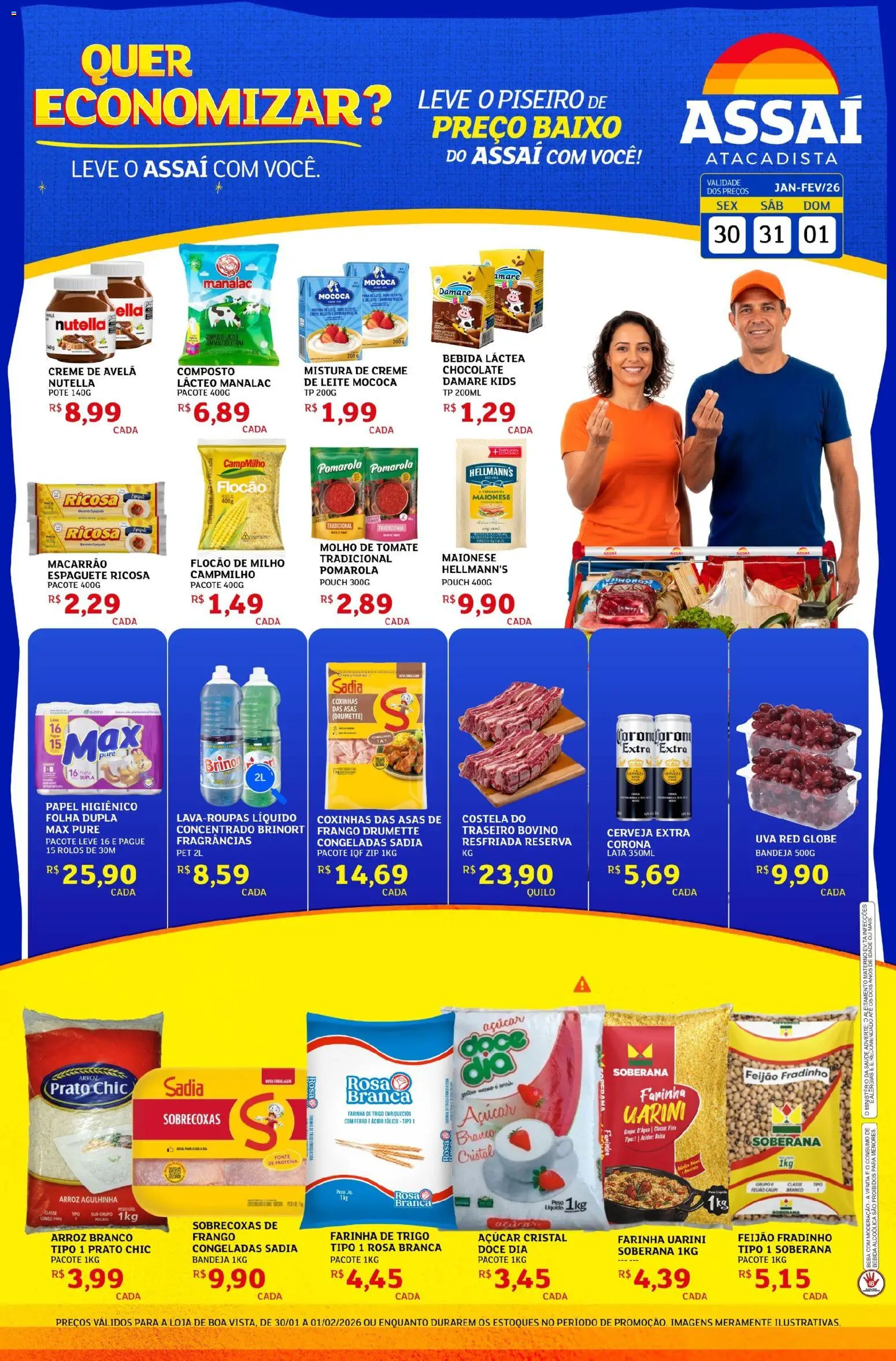 Assaí Atacadista Folheto - válido de 30.01.2026 | Página: 1 | Produtos: Leite, Creme, Frango, Creme de avelã