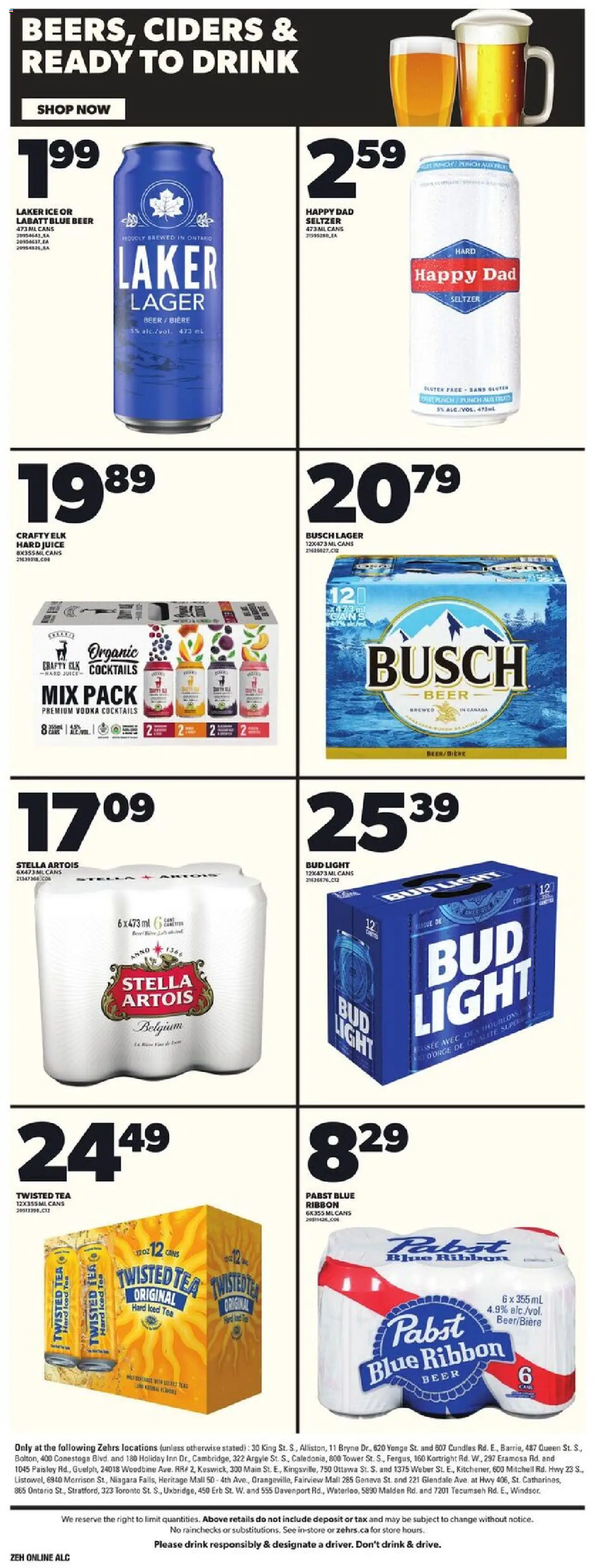 Zehrs flyer valid from 11.09.2025 | Page: 14 | Products: Tea, Vodka, Juice, Beer