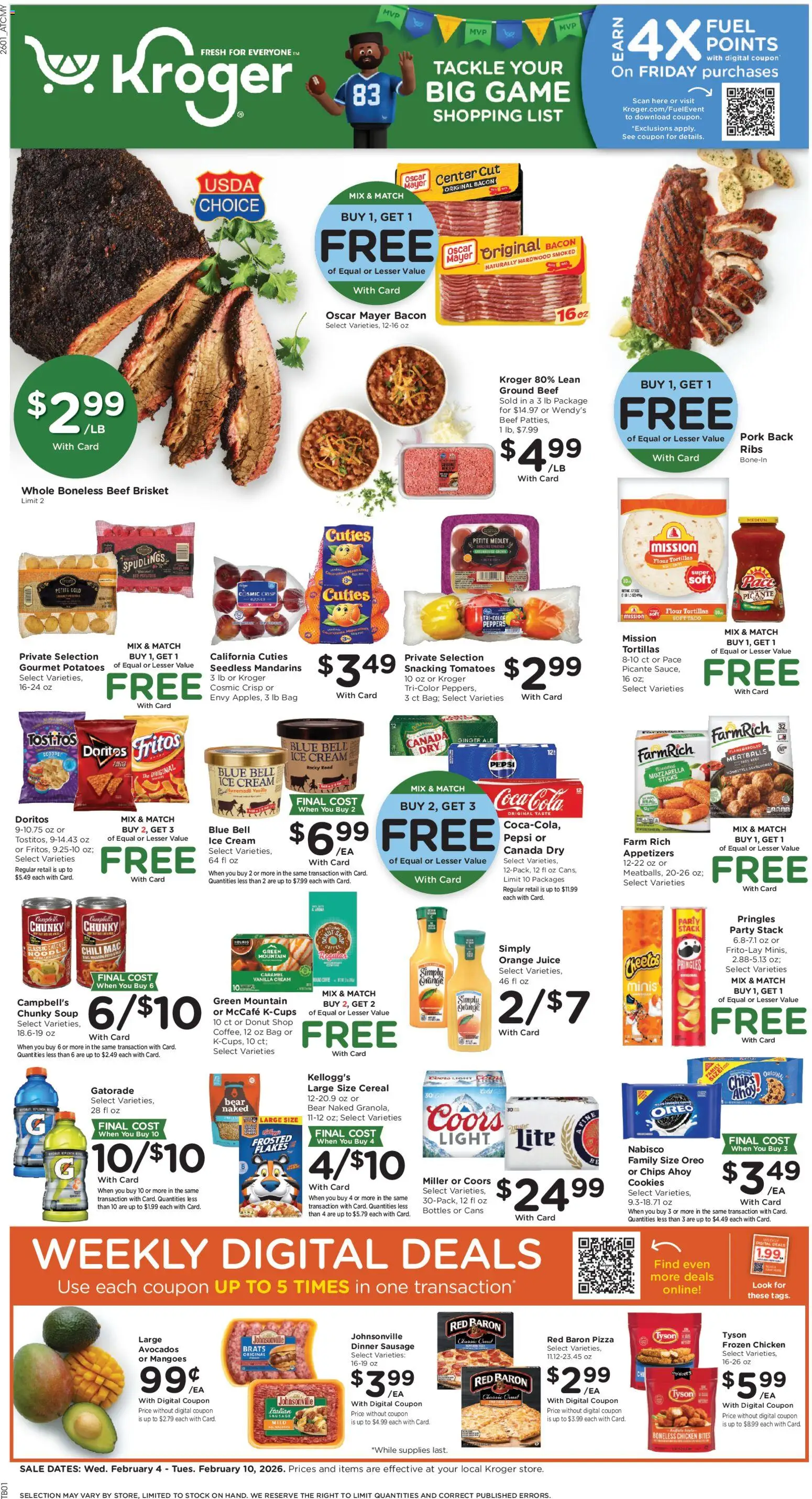 Kroger Weekly Ad - valid from 04.02.2026 | Page: 1 | Products: Mandarins, Pork, Cream, Ice cream
