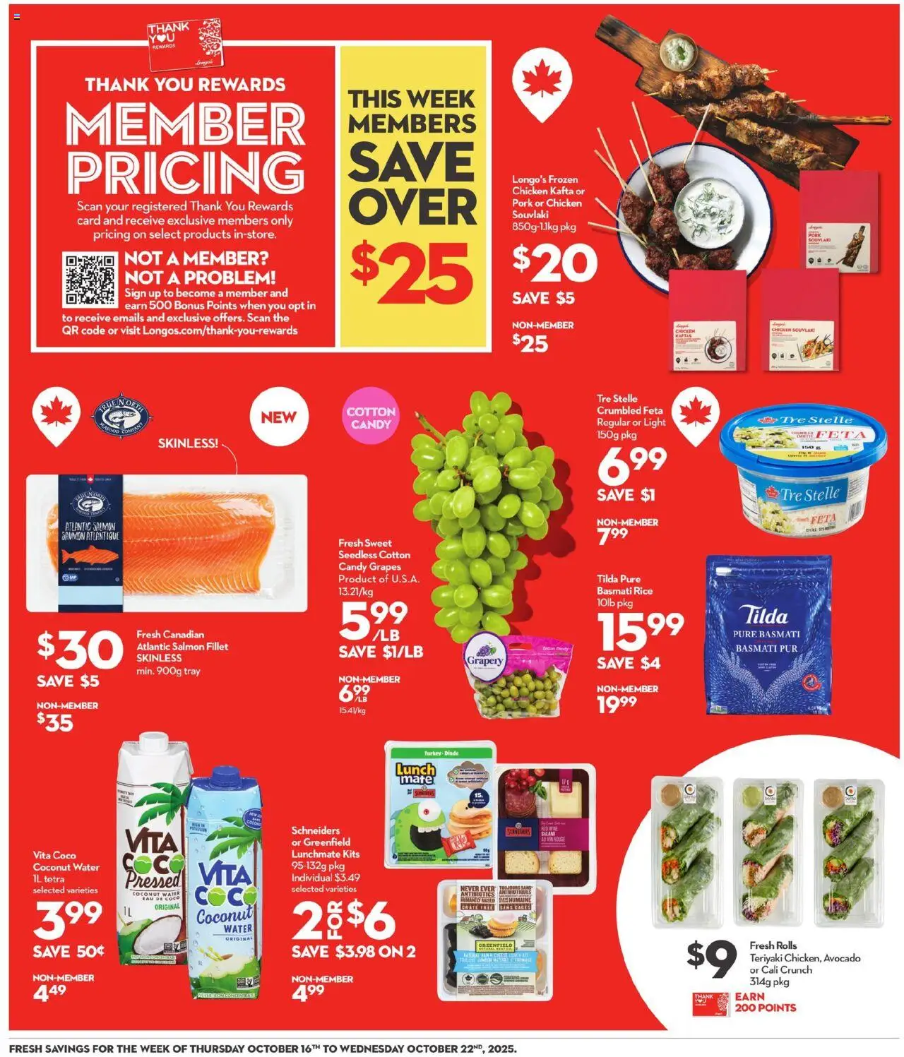 Longo's flyer valid from 16.10.2025 | Page: 3 | Products: Rice, Cheese, Ham, Pork