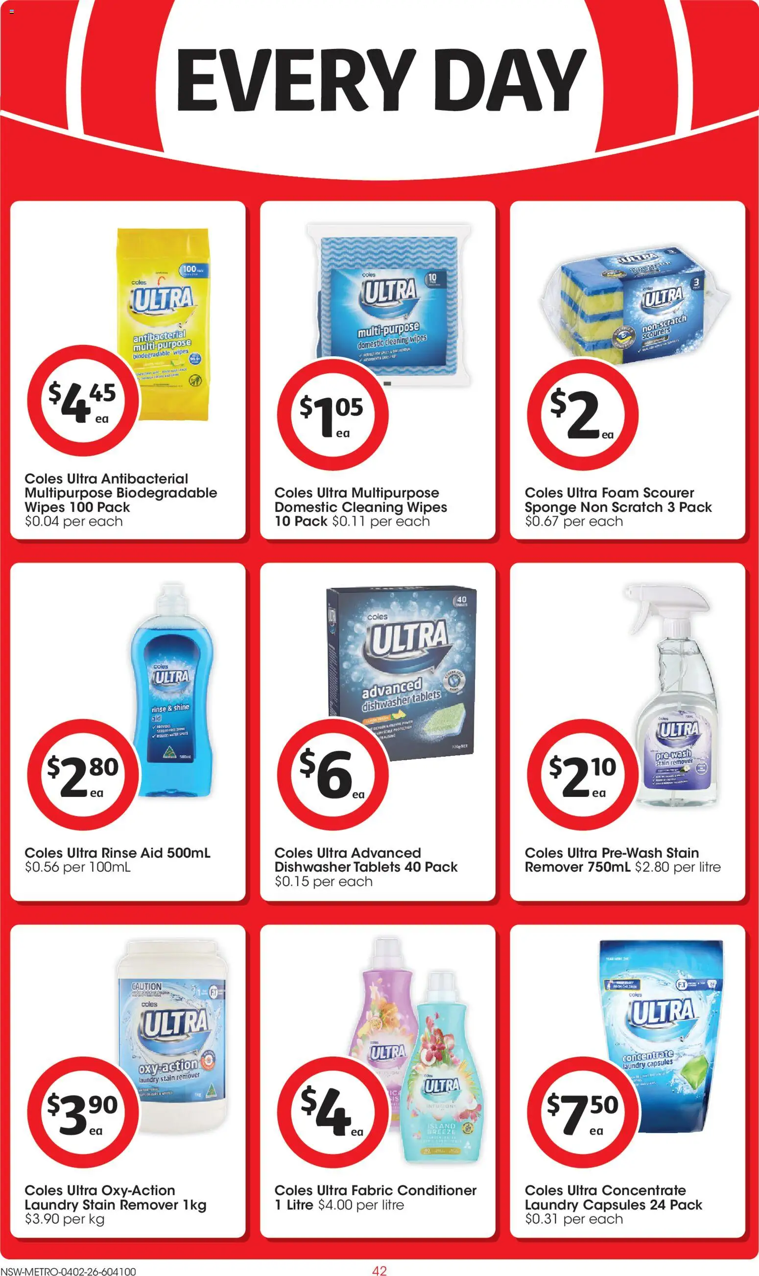 Coles catalogue - valid from 04.02.2026 | Page: 42 | Products: Stain remover, Multipurpose, Dishwasher, Tablets