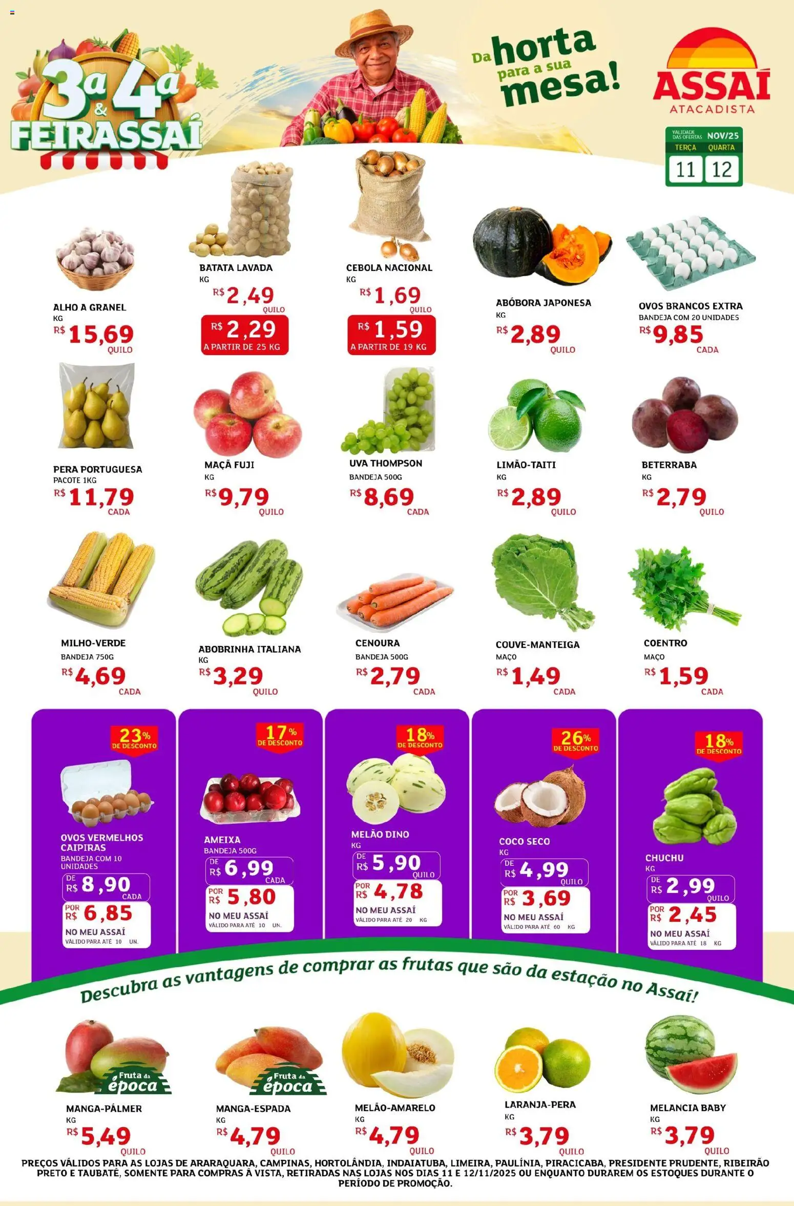 Assaí Atacadista Folheto - válido de 11.11.2025 | Página: 1 | Produtos: Melancia, Pera, Alho, Cenoura