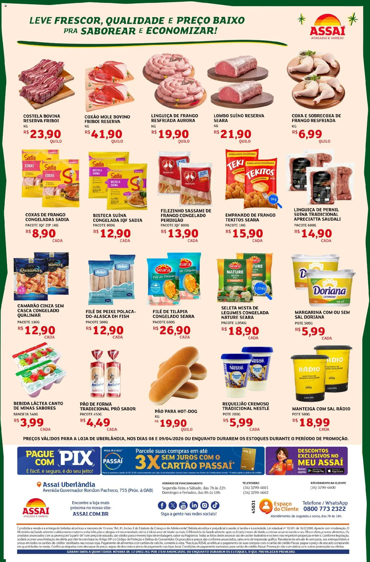 Assaí Atacadista Folheto - válido de 08.04.2026 | Página: 2 | Produtos: Camarão, Pneus, Baixo, Sal
