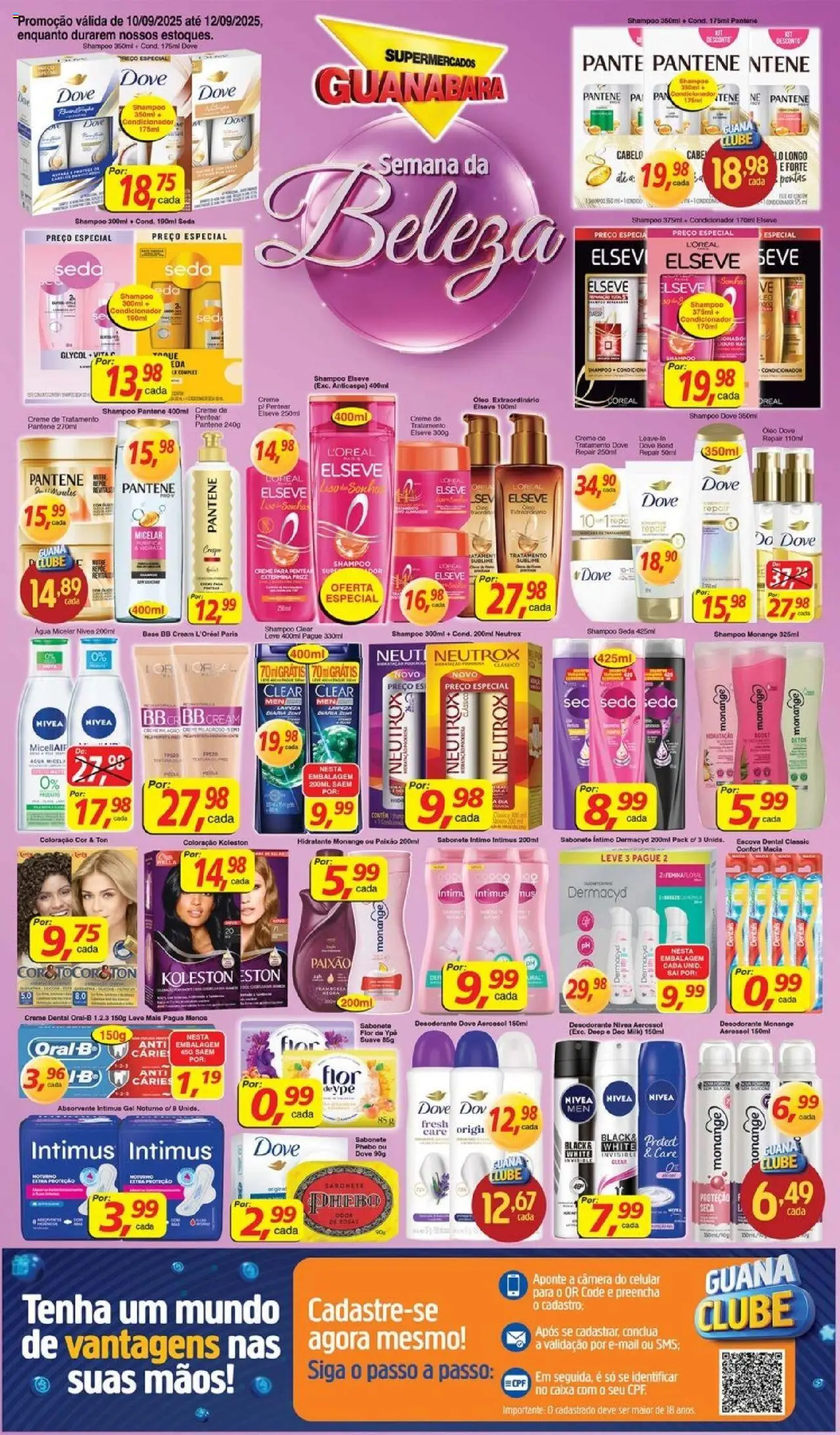 Supermercados Guanabara Folheto - válido de 10.09.2025 | Página: 1 | Produtos: Água micelar, Óleo, Creme, Câmera