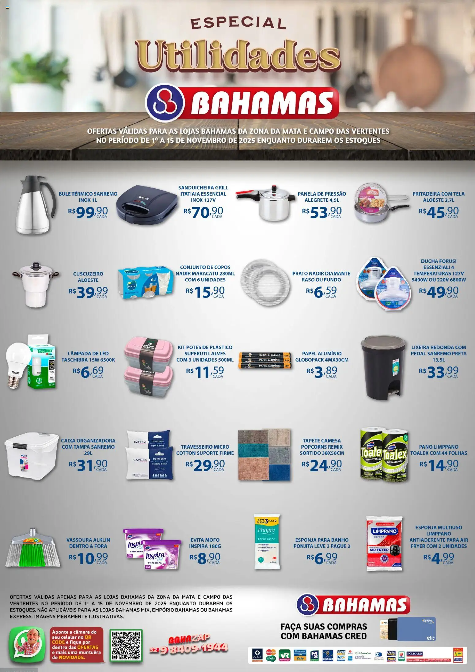 Bahamas Supermercados Folheto - válido de 01.11.2025 | Página: 1 | Produtos: Esponja, Travesseiro, Air fryer, Panela de pressão
