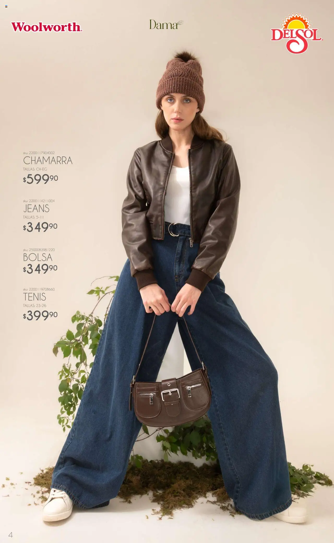 Nuevas ofertas de Del Sol y Woolworth válidas en toda la República Mexicana desde el 06.10.2025. ¡Encuentra las mejores ofertas en Del Sol y Woolworth - Catálogo Luce El Otoño! | Página: 4 | Productos: Tenis, Bolsa, Chamarra