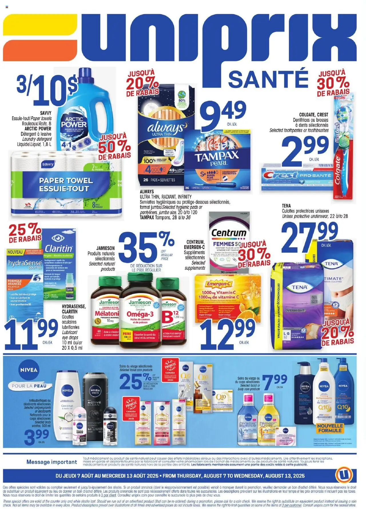 Uniprix flyer valid from 07.08.2025 | Page: 4 | Products: Detergent, Oil, Oranges