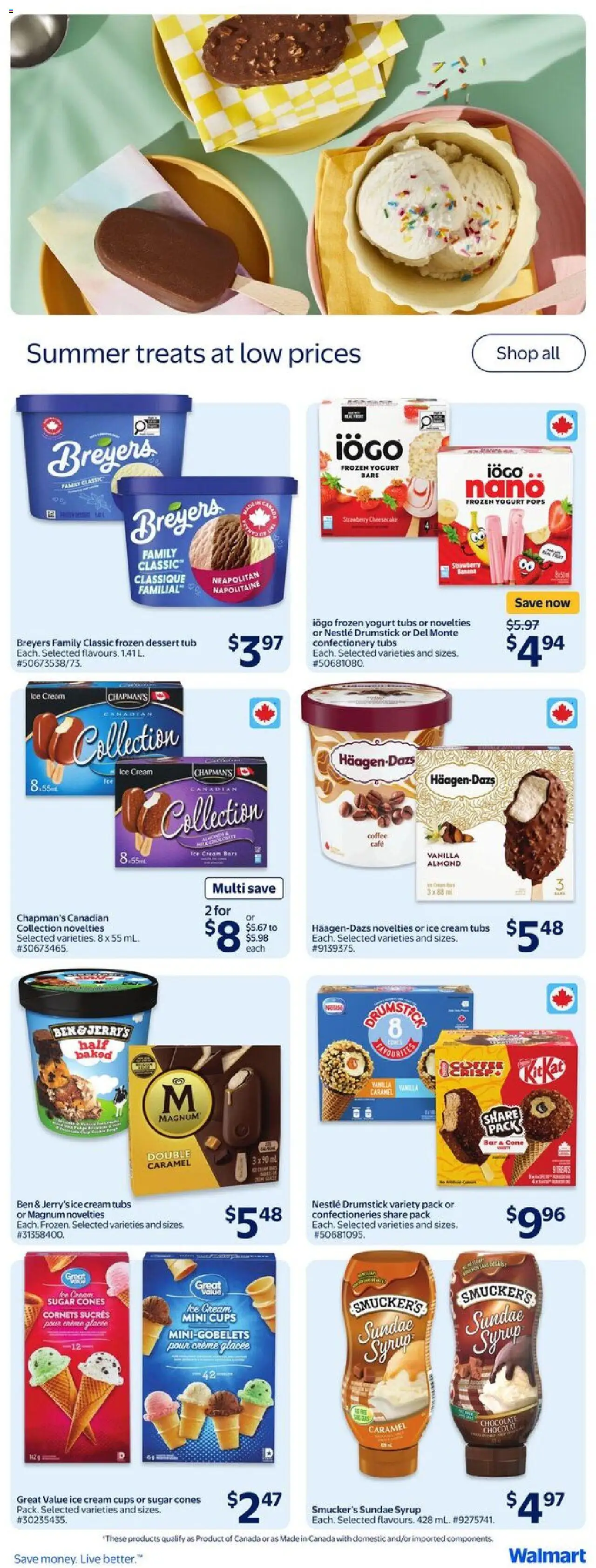 Walmart flyer valid from 31.07.2025 | Page: 6 | Products: Cream, Ice cream, Yogurt, Coffee