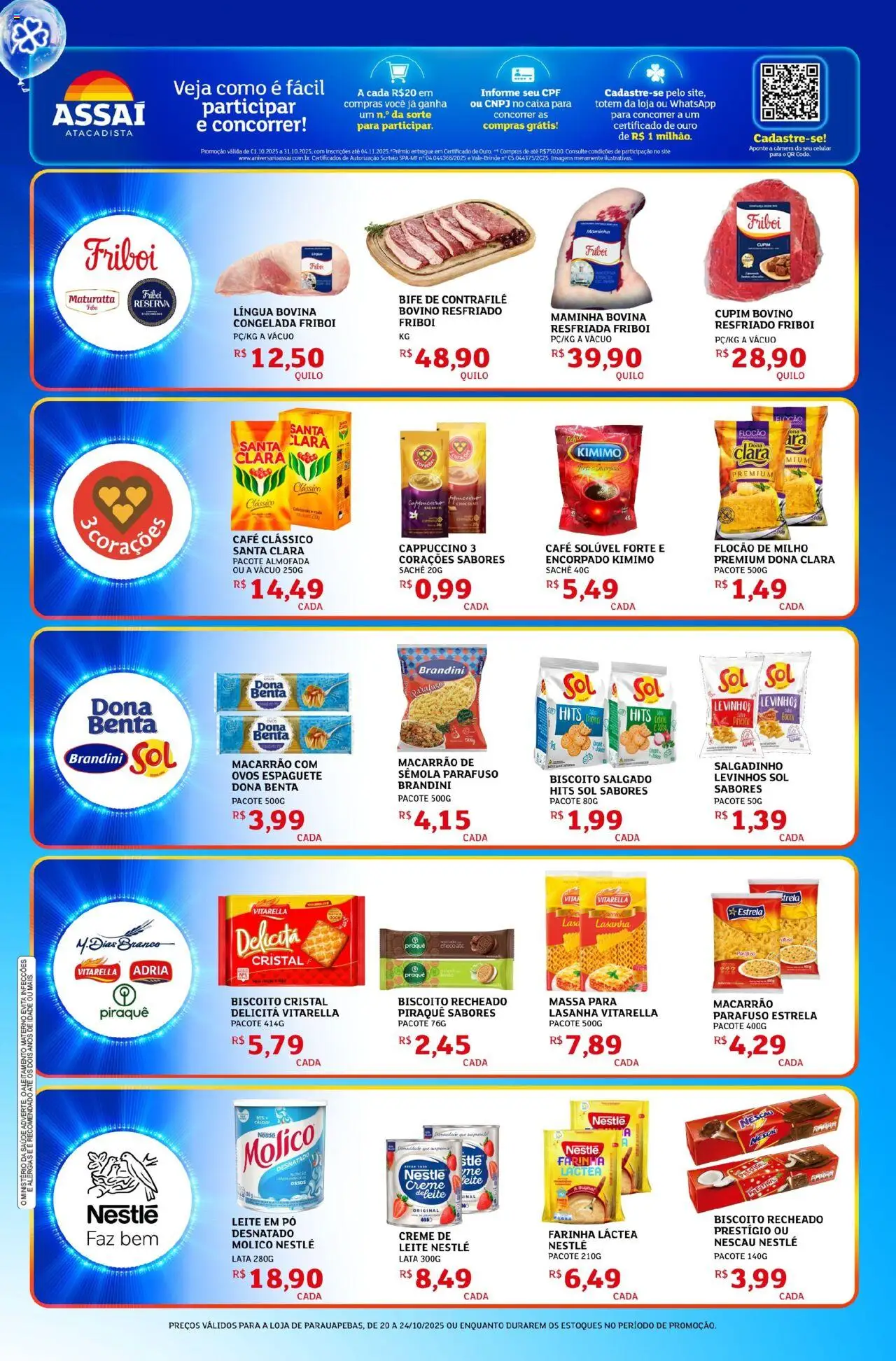 Assaí Atacadista Folheto - válido de 20.10.2025 | Página: 3 | Produtos: Espaguete, Biscoito, Maminha, Chocolate