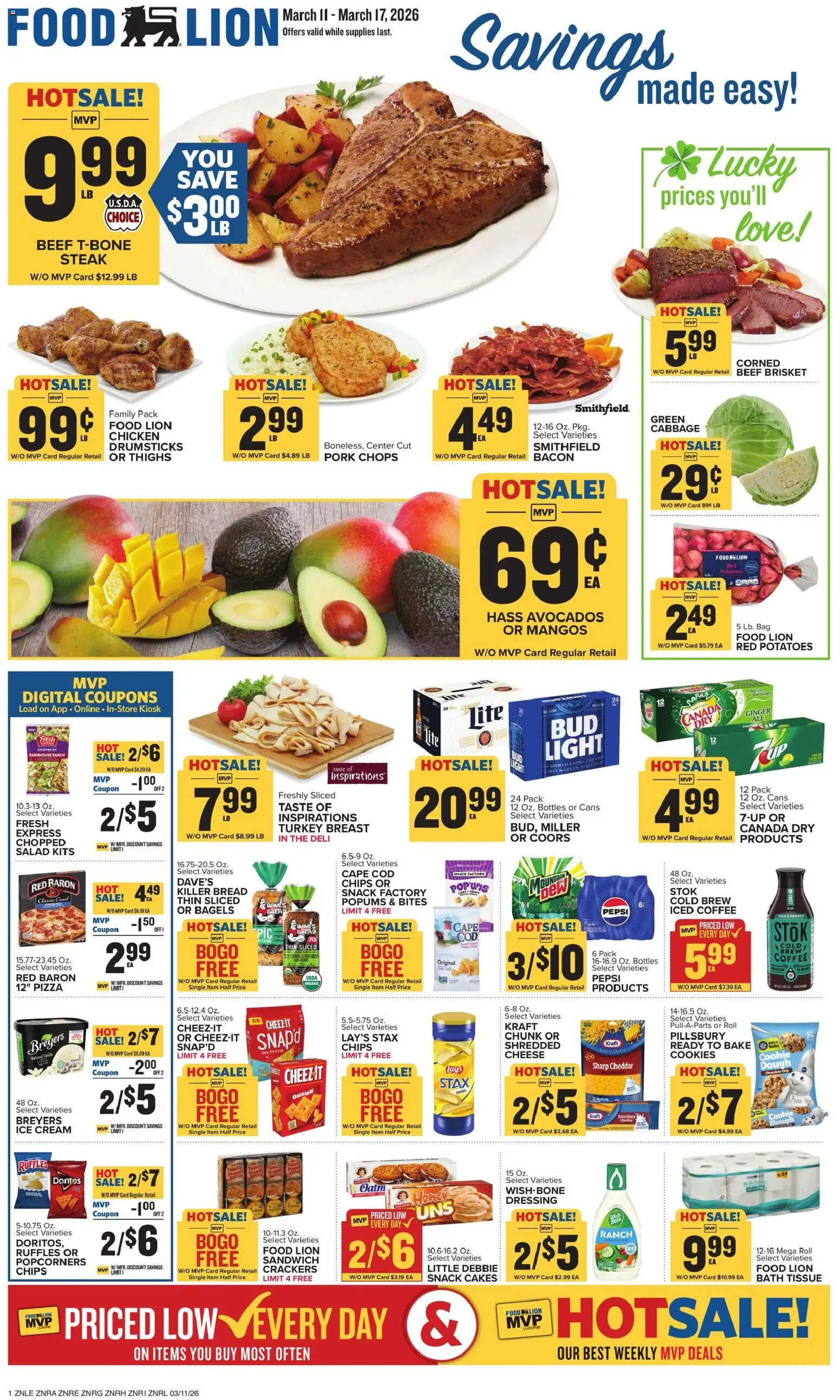 Food Lion Weekly Ad - valid from 11.03.2026 | Page: 1 | Products: Chocolate, Pizza, Chips, Cream