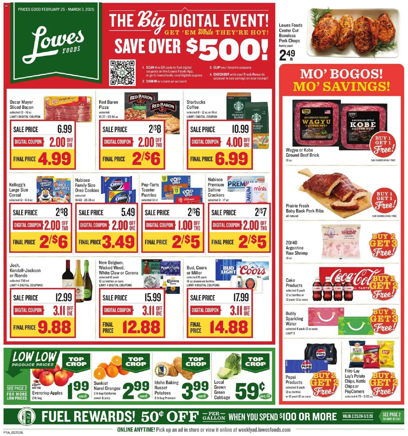 Lowes Foods Weekly Ad - valid from 25.02.2026 | Page: 1 | Products: Rice, Cookies, Water, Bag