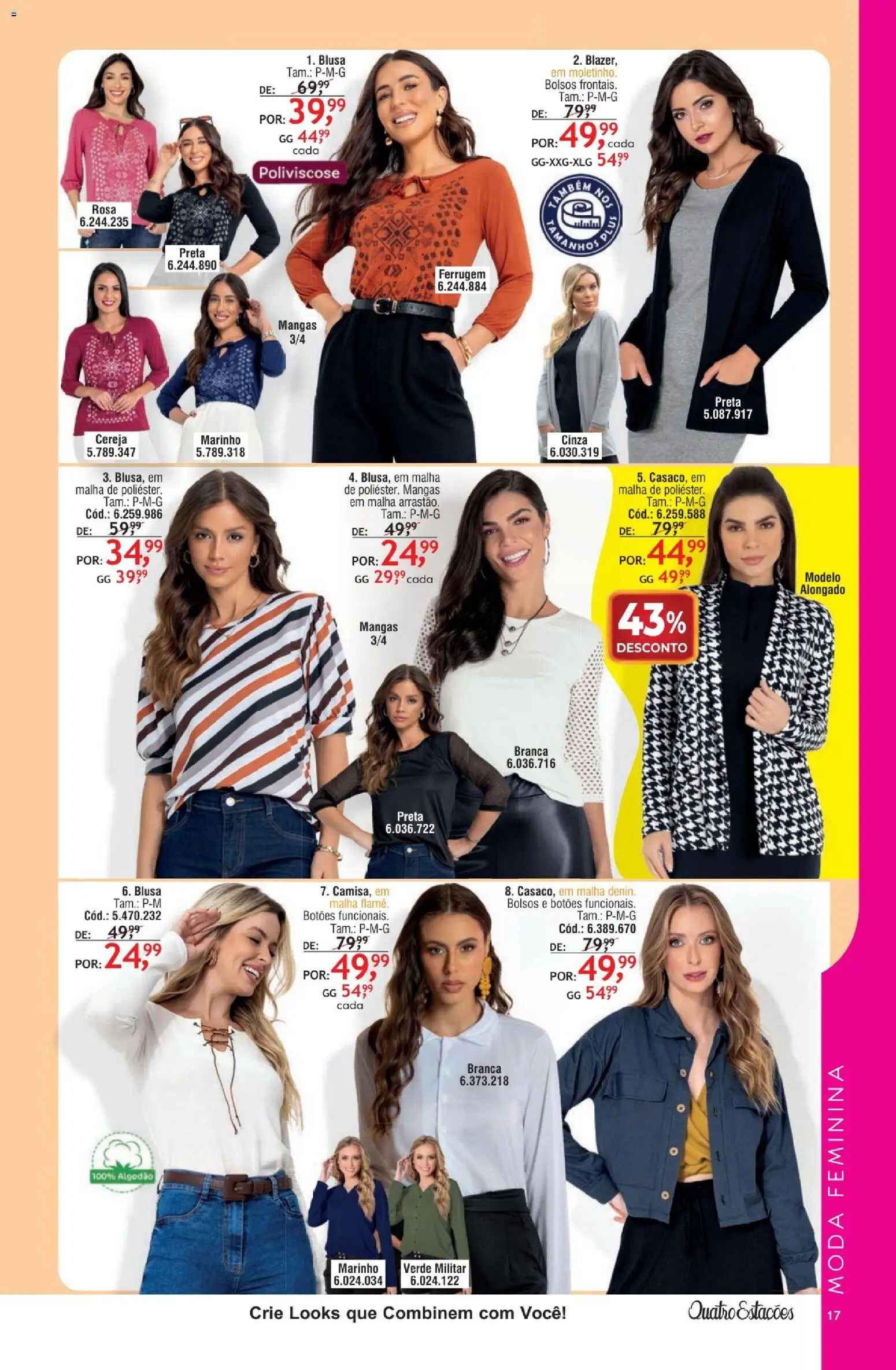 Quatro Estações Folheto - válido de 01.05.2026 | Página: 13 | Produtos: Cereja, Blusa, Mangas, Algodão