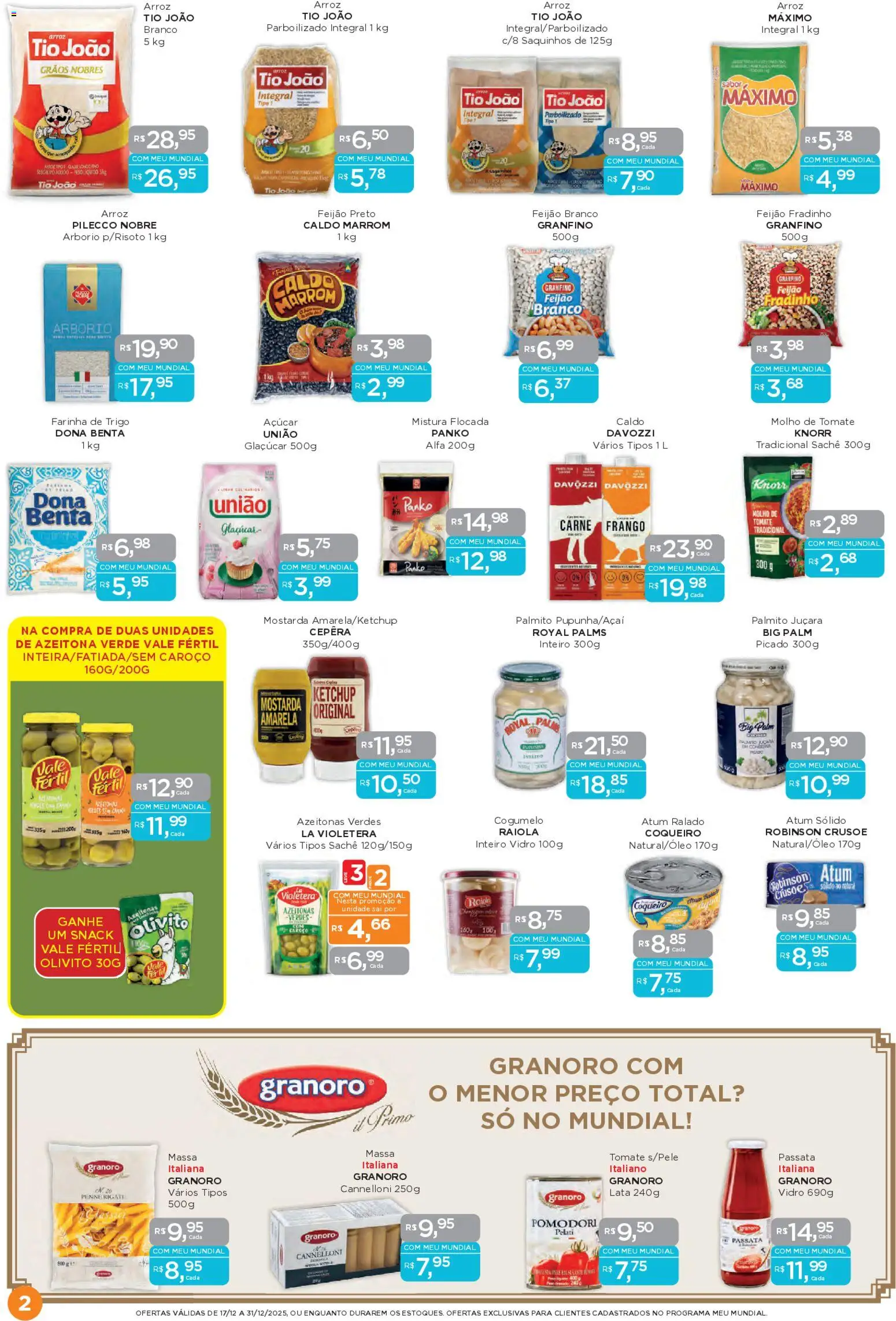 Mundial Folheto - válido de 17.12.2025 | Página: 2 | Produtos: Feijão, Palmito, Arroz, Knorr