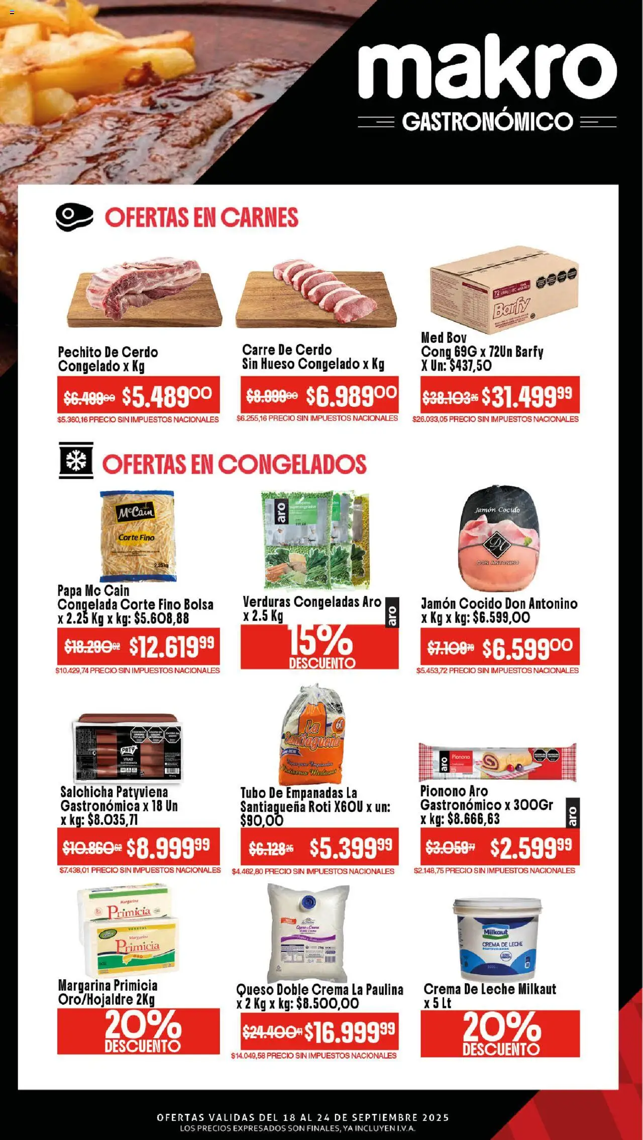 Makro ofertas │ válido desde el 18.09.2025 | Página: 2 | Productos: Crema de leche, Queso, Jamón, Pionono