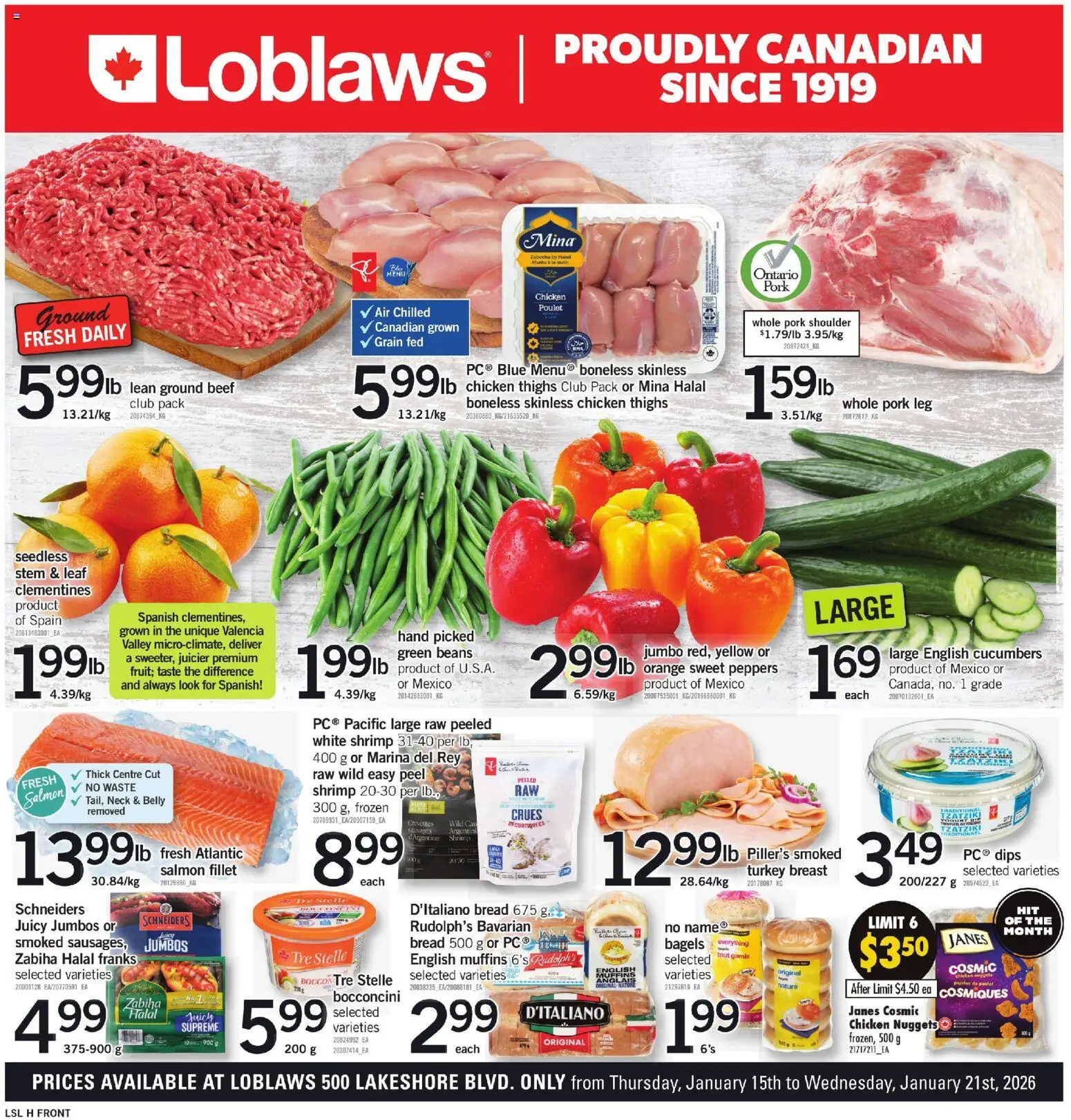 Loblaws flyer valid from 15.01.2026 | Page: 1 | Products: Beef, Cucumbers, PC, Bread