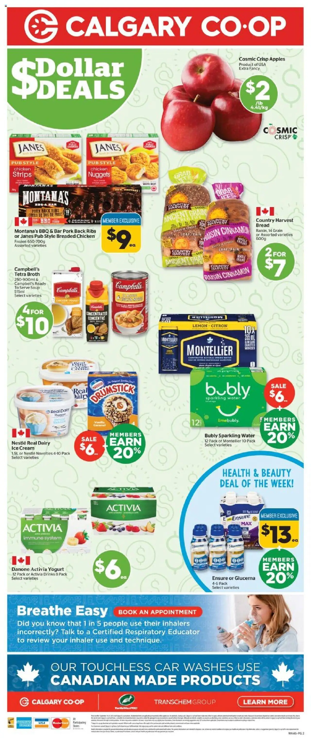 Calgary Co-op flyer valid from 18.09.2025 | Page: 3 | Products: Cream, Ice cream, Chicken, Apples