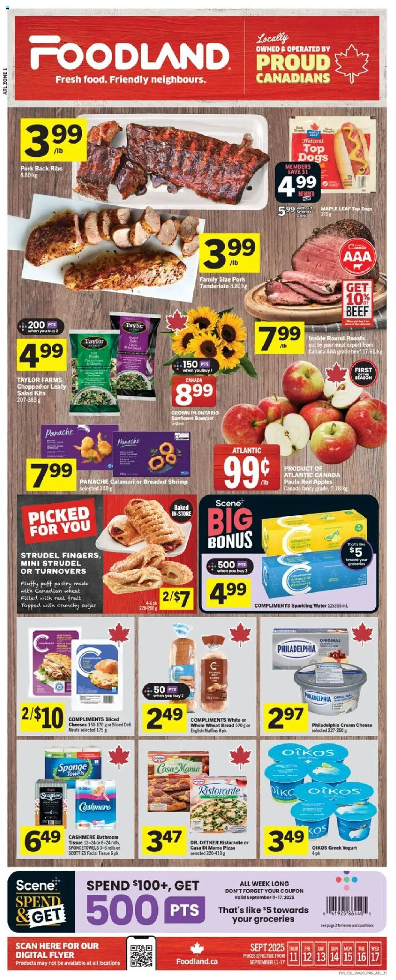Foodland flyer valid from 11.09.2025 | Page: 1 | Products: Beef, Yogurt, Pizza, Pork