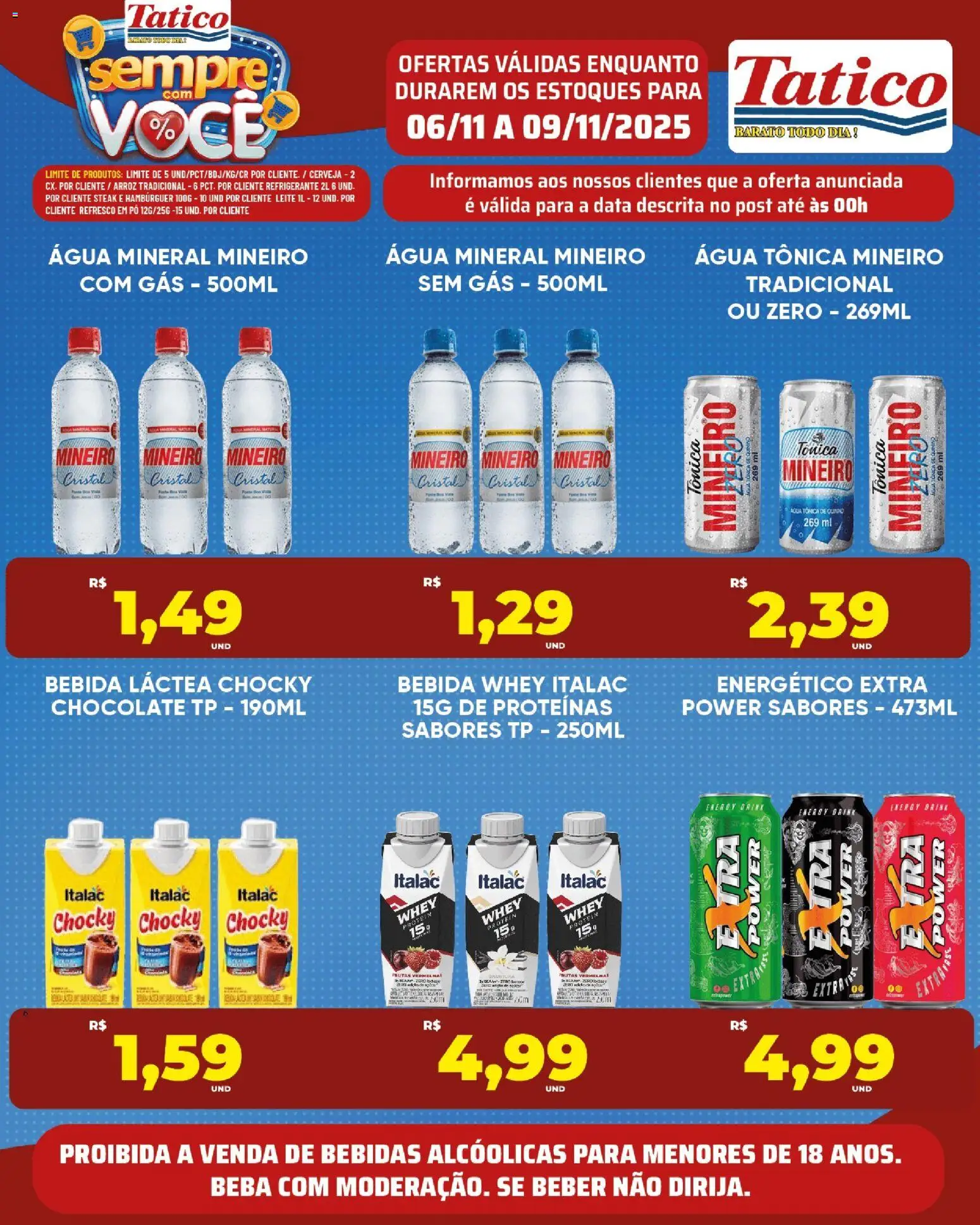 Tatico Folheto - válido de 07.11.2025 | Página: 18 | Produtos: Leite, Arroz, Hambúrguer, Refrigerante