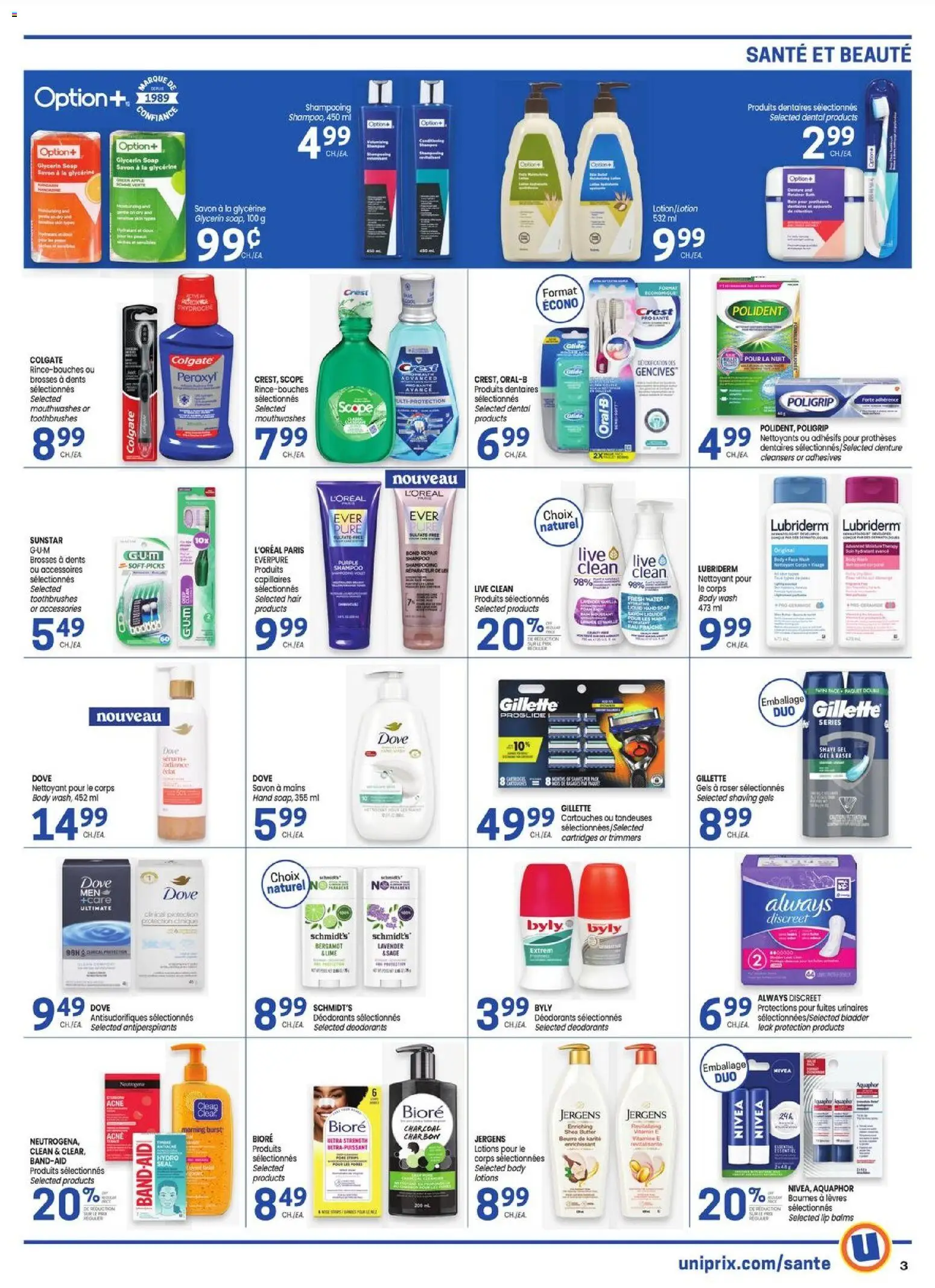 Uniprix flyer valid from 26.03.2026 | Page: 3 | Products: Shampoo, Soap, Body wash, Butter