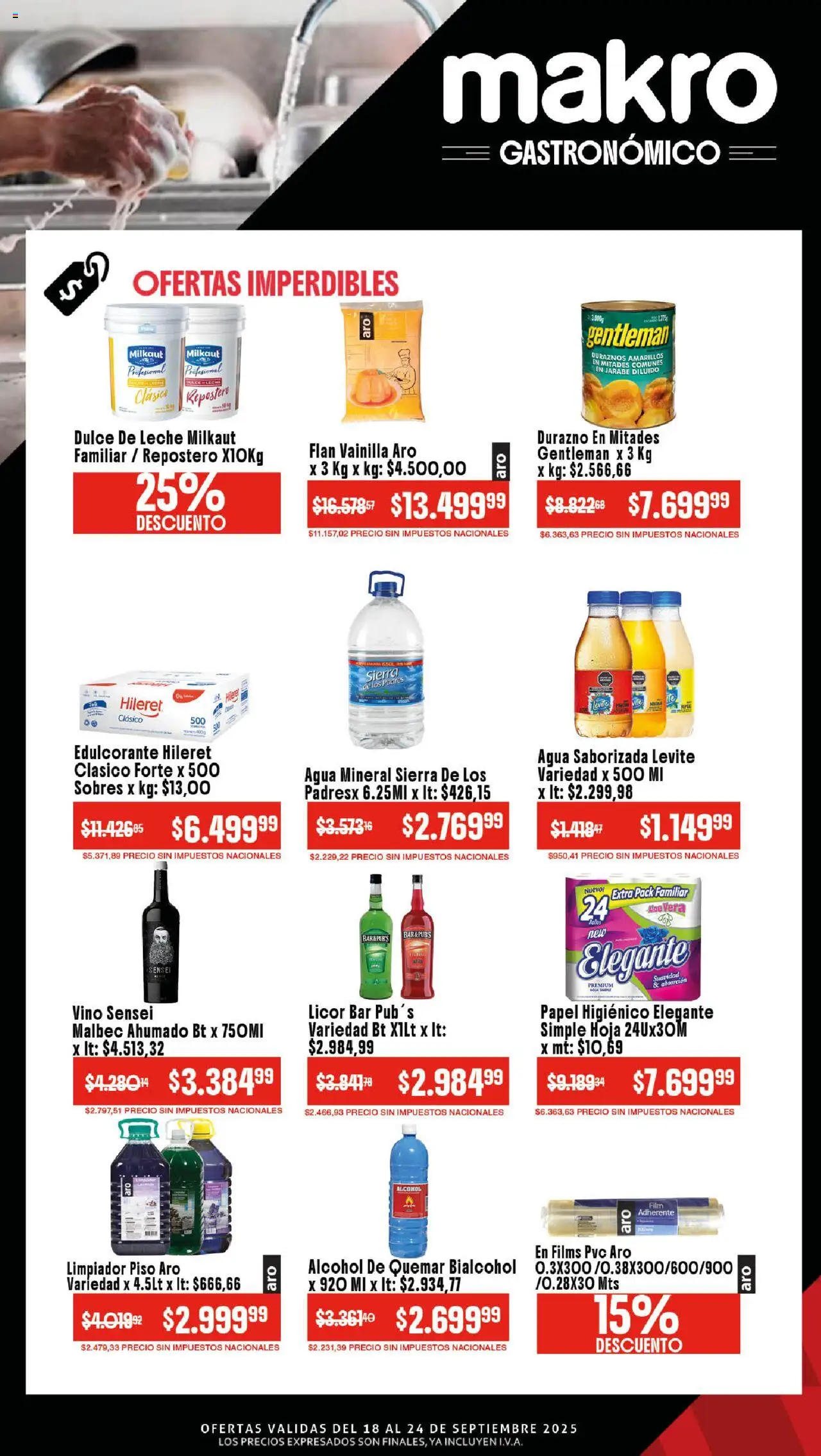Makro ofertas │ válido desde el 18.09.2025 | Página: 4 | Productos: Edulcorante, Dulce de leche, Agua, Leche