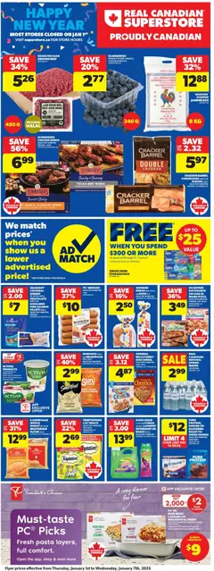 Preview of Real Canadian Superstore weekly flyer / circulaire from shop Real Canadian Superstore valid from 01.01.2026 | Page: 3 | Products: Pasta, PC, Detergent, Bread