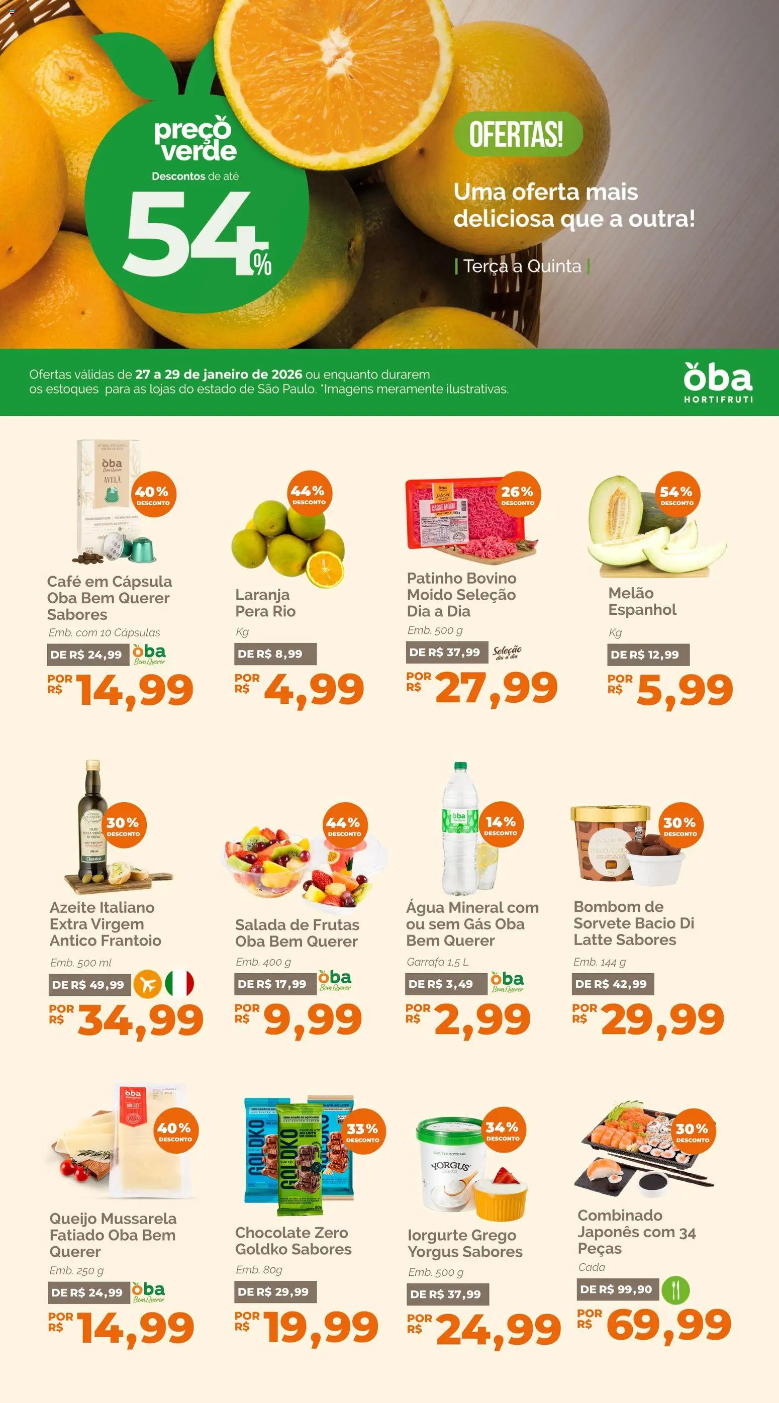 Oba Hortifruti Folheto - válido de 27.01.2026 | Página: 1 | Produtos: Carne, Azeite, Bombom, Carne moída