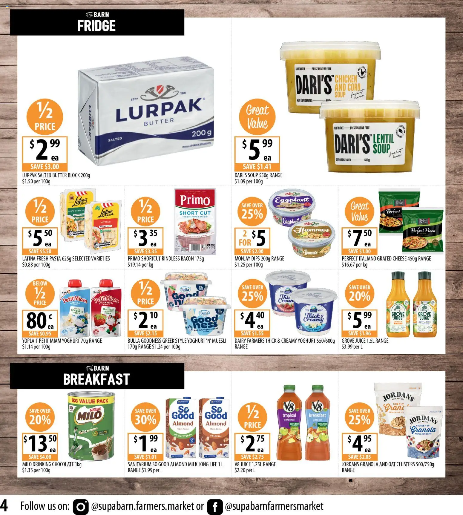 Supabarn catalogue - valid from 15.04.2026 | Page: 4 | Products: Cheese, Yoghurt, Juice, Wood