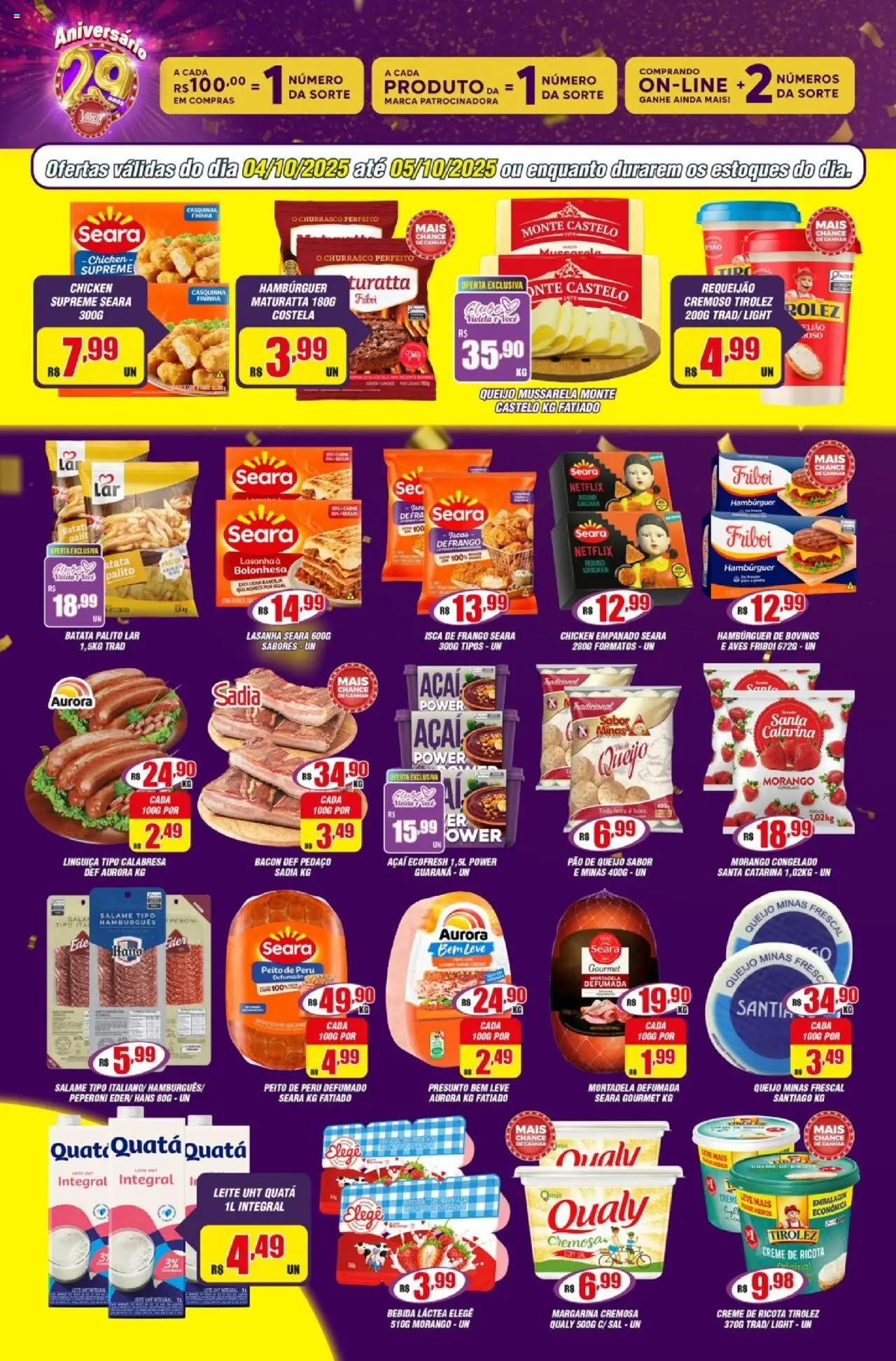 Violeta Supermercados Folheto - válido de 04.10.2025 | Página: 2 | Produtos: Presunto, Hambúrguer, Requeijão, Margarina
