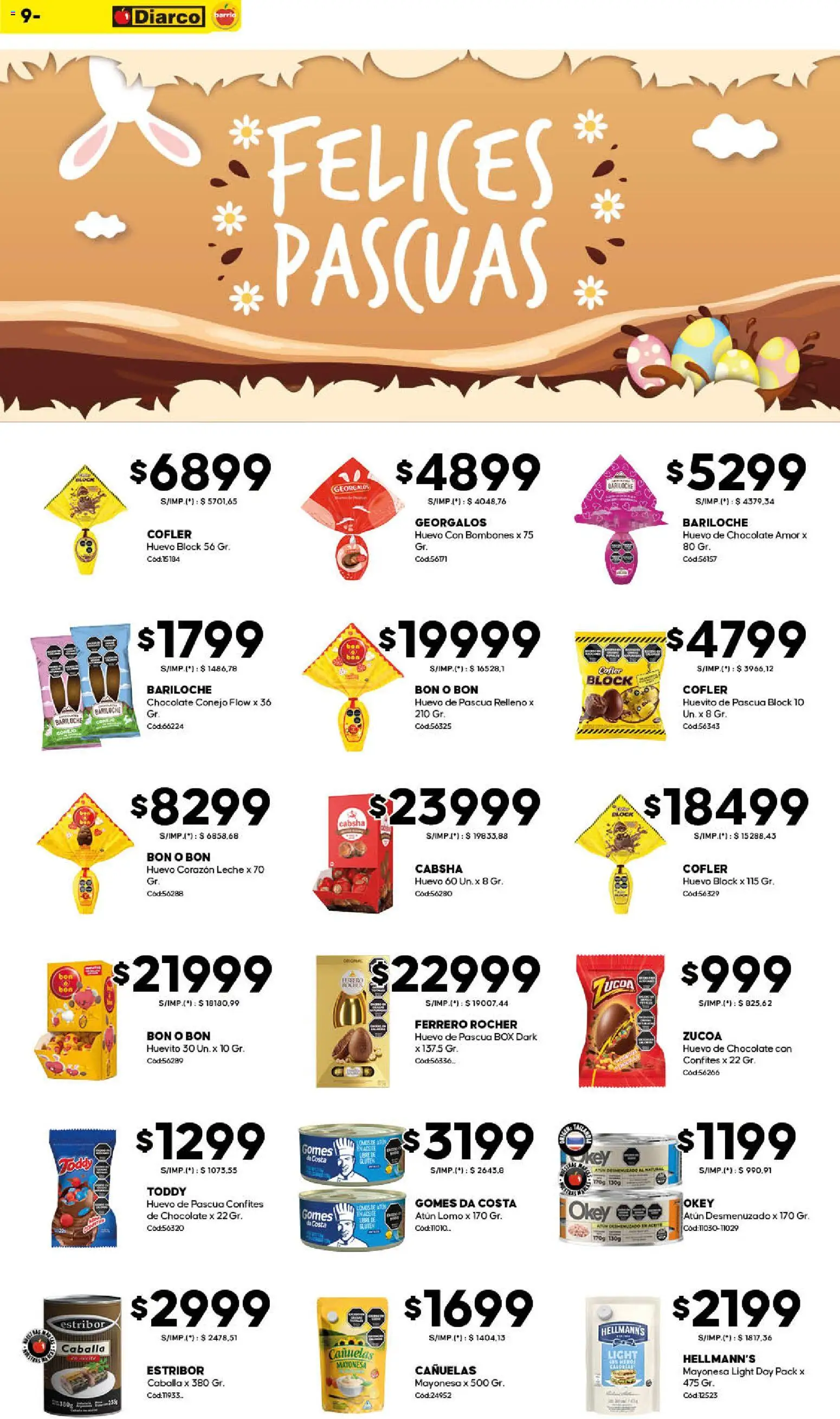 Diarco - Ofertas Diarco Barrio │ válido desde el 23.03.2026 | Página: 9 | Productos: Bombones, Mayonesa, Huevo, Caballa