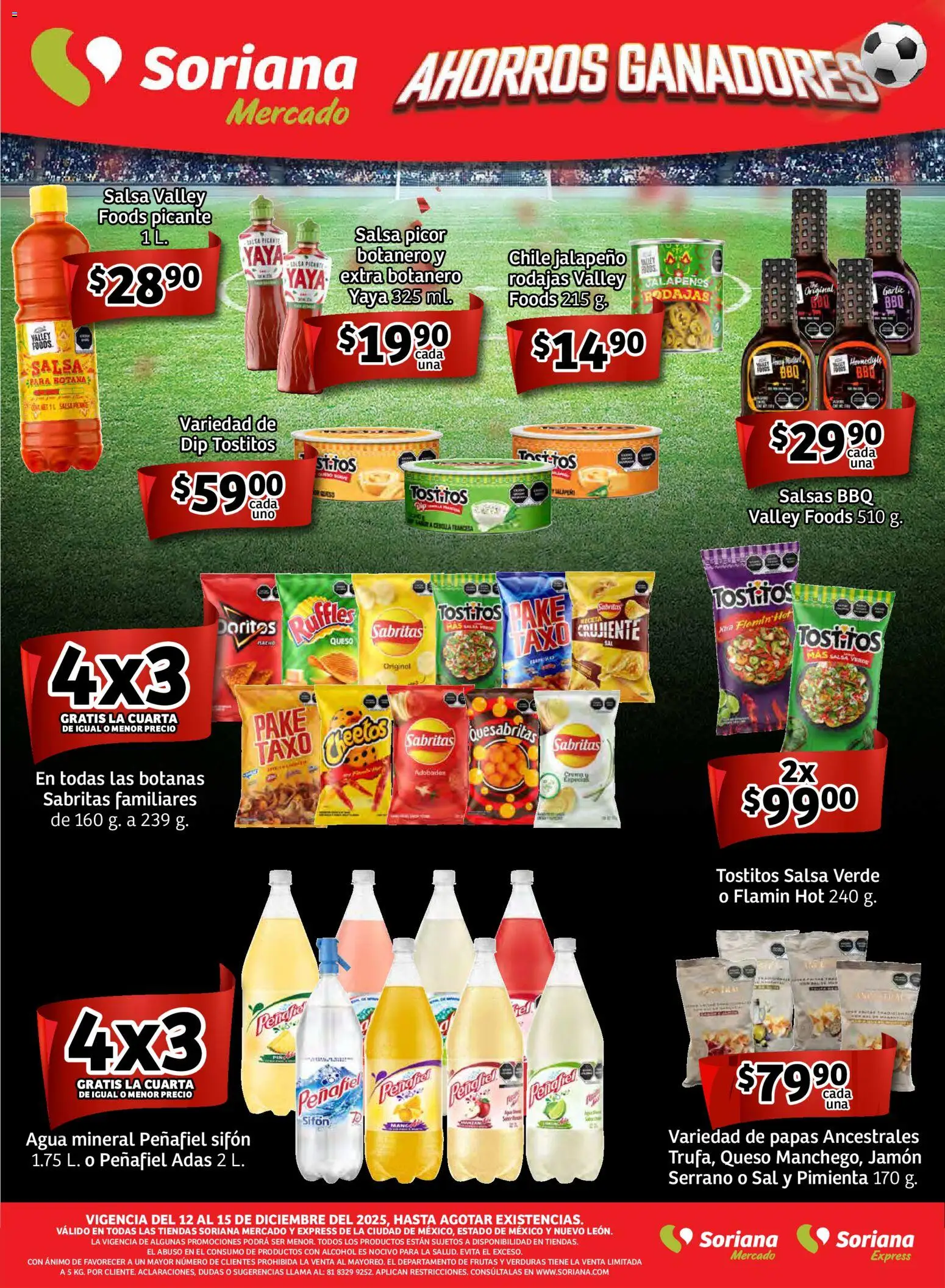 Nuevas ofertas de Soriana válidas en toda la República Mexicana desde el 12.12.2025. ¡Encuentra las mejores ofertas en Soriana - Ahorros Ganadores Mercado: Cd. de México, Edo de México y Nuevo León! | Página: 3 | Productos: Sal, Pimienta, Queso, Jamón
