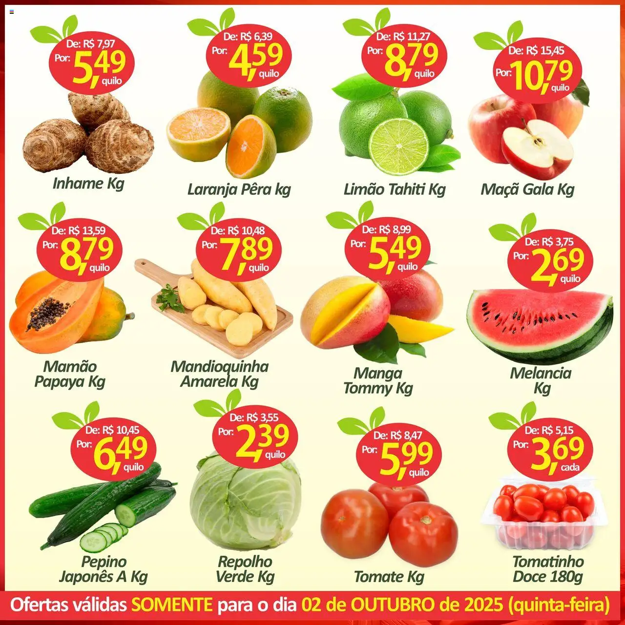Big Supermercados Folheto - válido de 02.10.2025 | Página: 3 | Produtos: Pera, Inhame, Repolho, Mamão