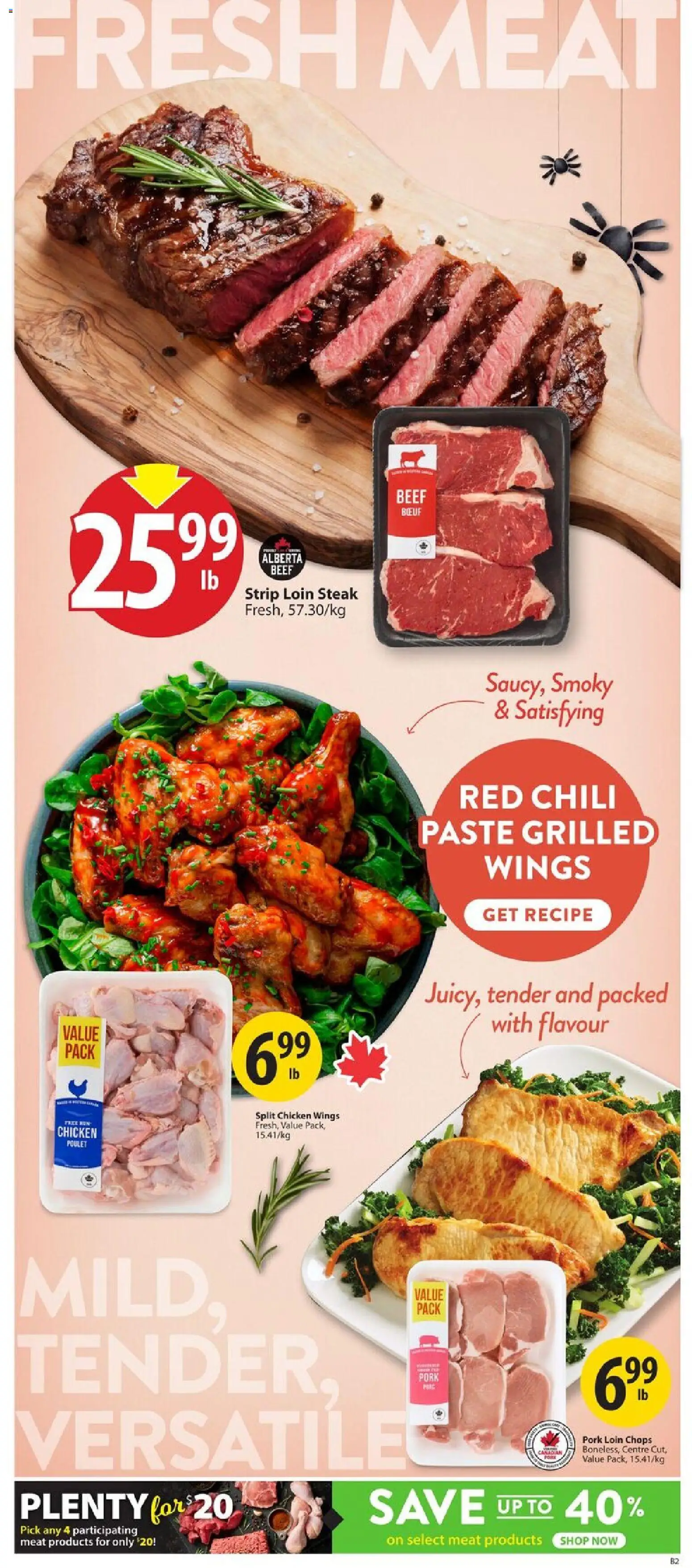 Save on foods flyer valid from 23.10.2025 | Page: 6 | Products: Beef, Chicken wings, Chicken, Pork