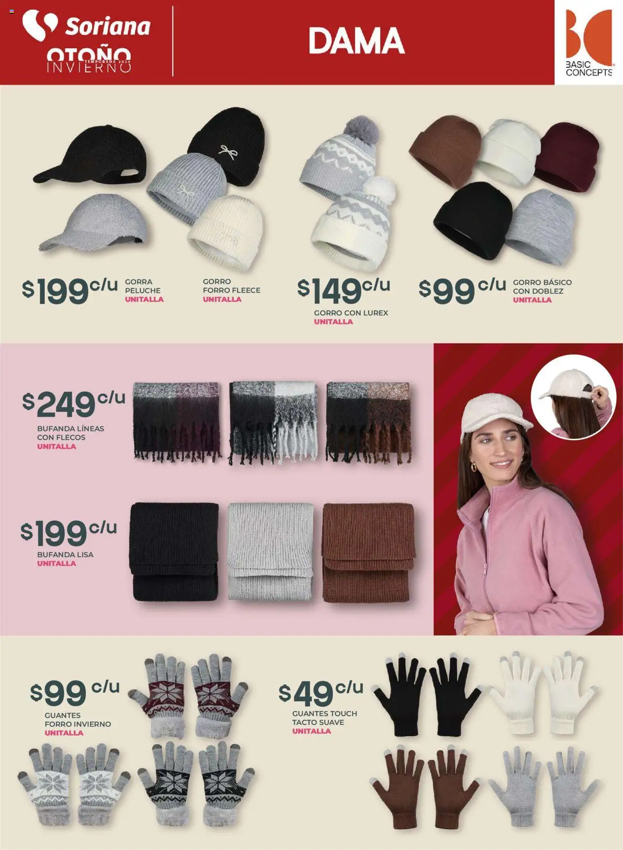 Nuevas ofertas de Soriana válidas en toda la República Mexicana desde el 25.09.2025. ¡Encuentra las mejores ofertas en Soriana - Catálogo Híper Otoño Invierno 2025! | Página: 18 | Productos: Bufanda, Gorra, Guantes