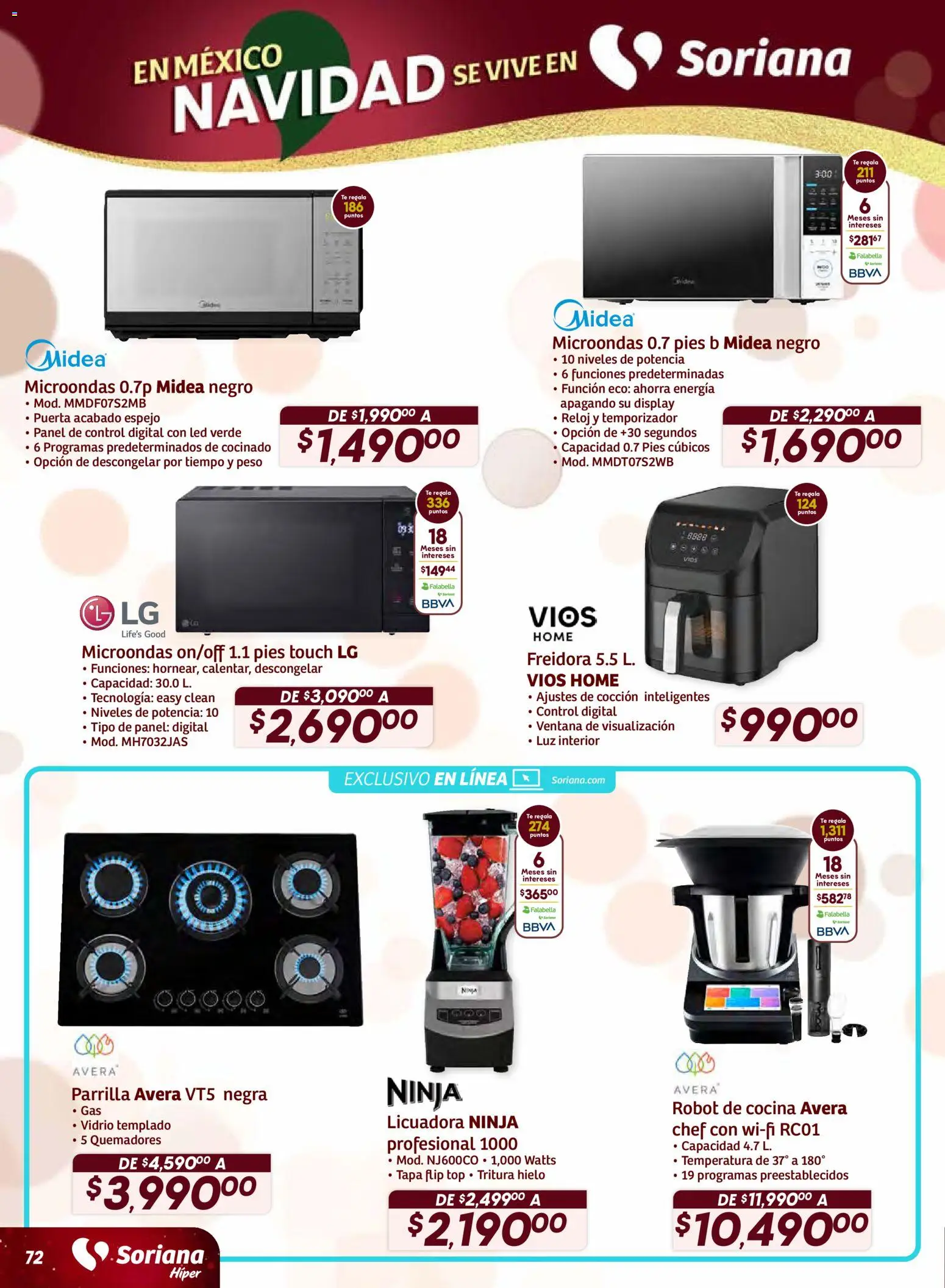 Nuevas ofertas de Soriana válidas en toda la República Mexicana desde el 11.12.2025. ¡Encuentra las mejores ofertas en Soriana - Preciazazaso Híper: BCS, Jal, Nay, Sin, Son! | Página: 72 | Productos: Microondas, Cocina, Freidora, Top