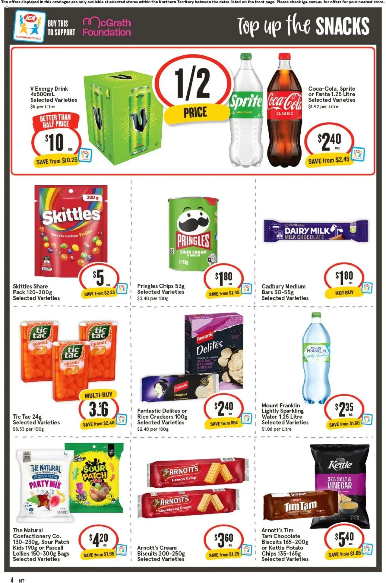 IGA catalogue - valid from 24.09.2025 | Page: 4 | Products: Milk, Energy drink, Sour cream, Chips
