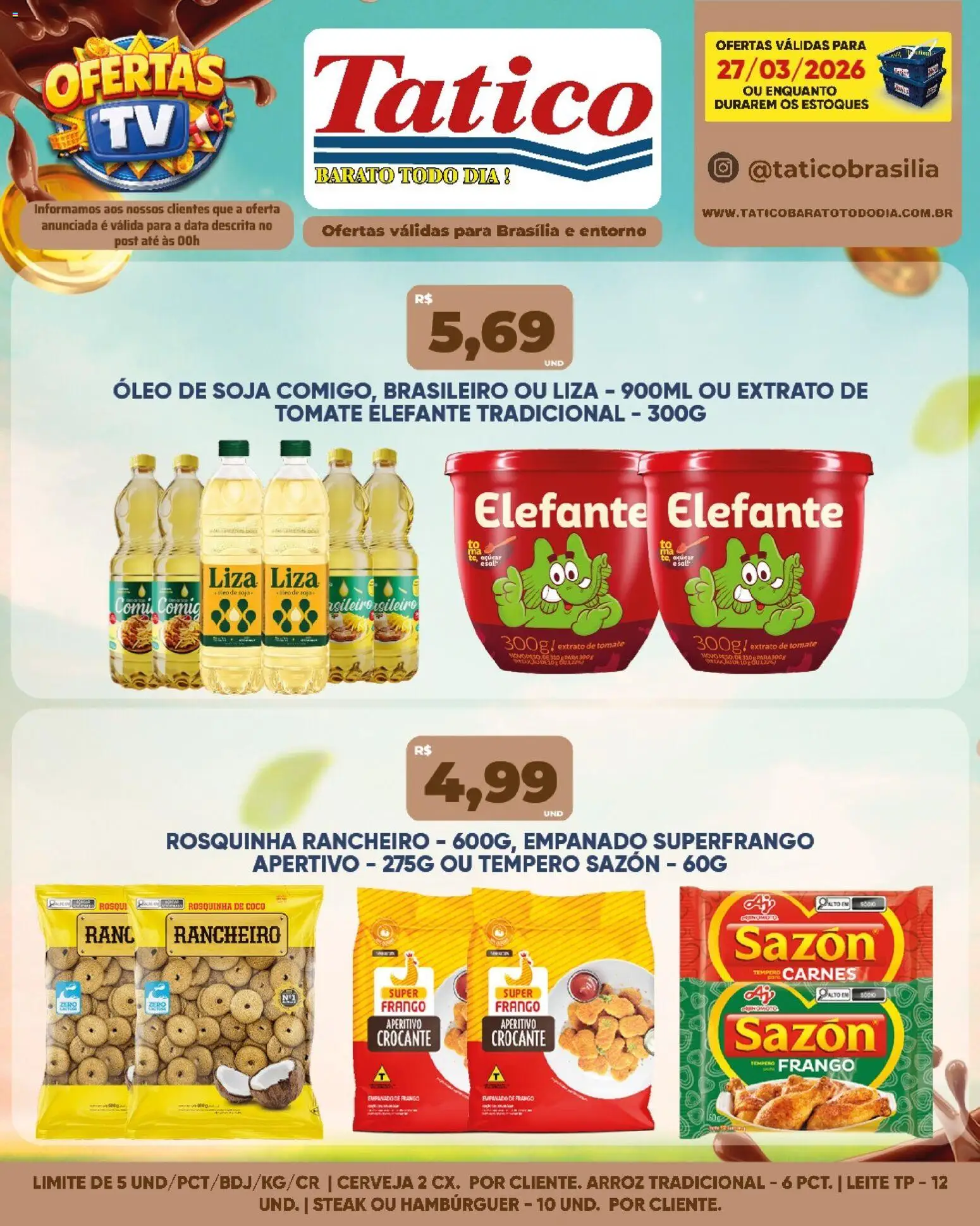 Tatico Folheto - válido de 27.03.2026 | Página: 5 | Produtos: Leite, Óleo, Hambúrguer, Soja
