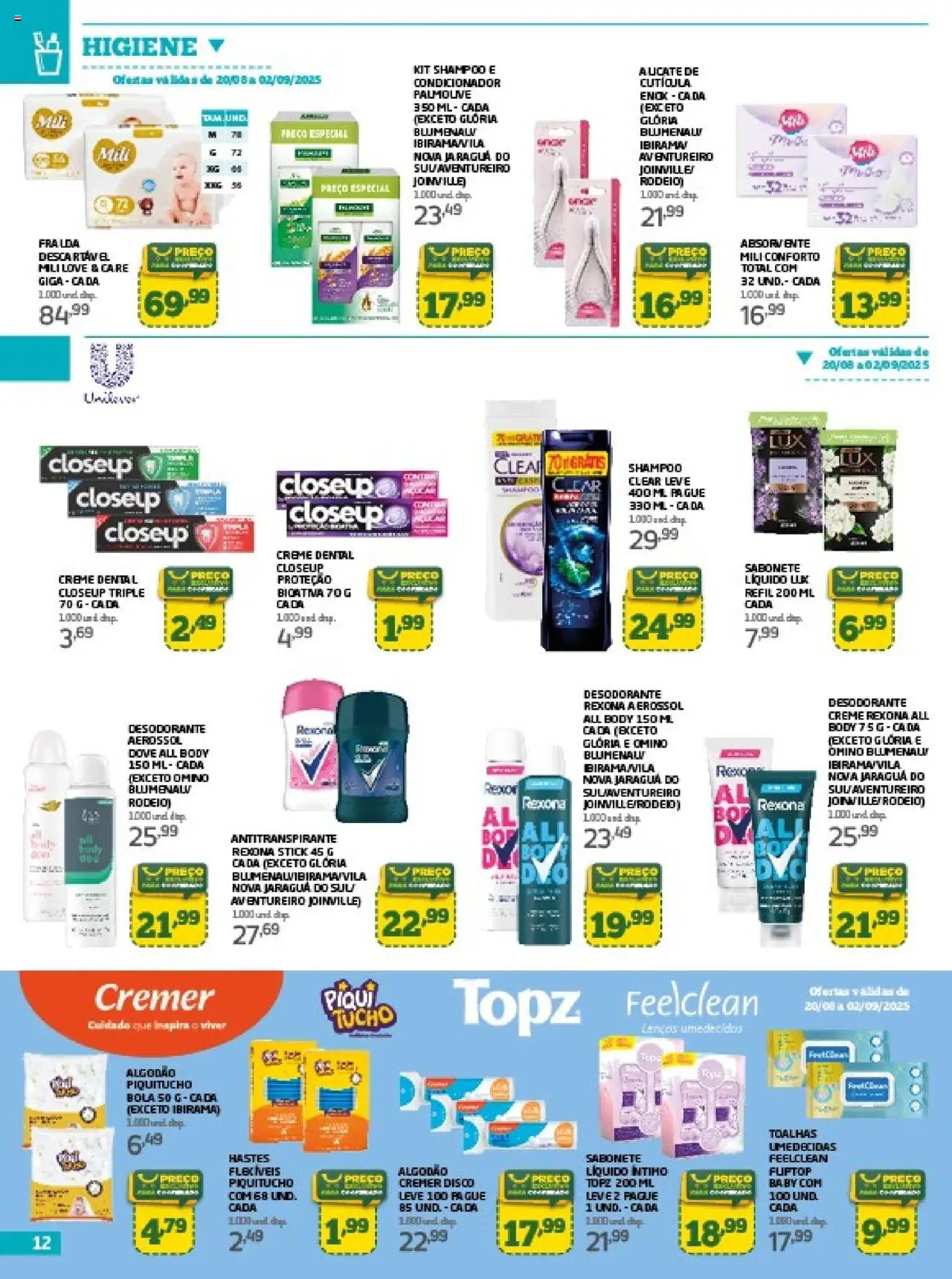 Cooper Folheto - válido de 20.08.2025 | Página: 12 | Produtos: Rexona, Algodão, Dove, Body
