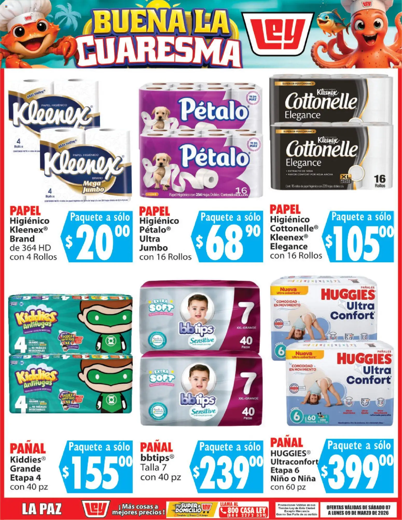 Nuevas ofertas de Casa Ley válidas en toda la República Mexicana desde el 07.03.2026. ¡Encuentra las mejores ofertas en Casa Ley folleto Buena la Cuaresma! | Página: 9 | Productos: Pañales, Papel higiénico