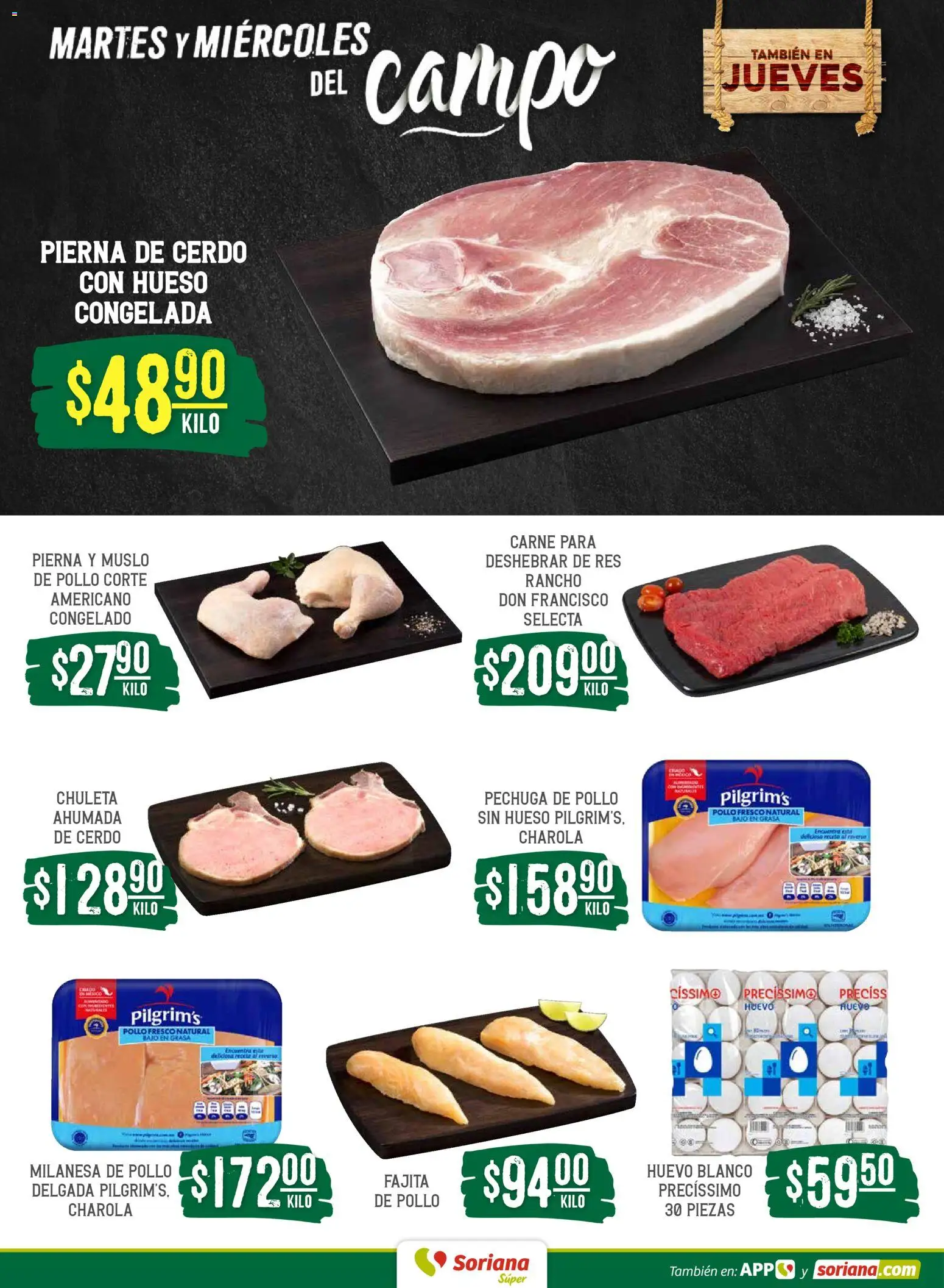Nuevas ofertas de Soriana válidas en toda la República Mexicana desde el 21.04.2026. ¡Encuentra las mejores ofertas en Soriana Martes y Miércoles del Campo Súper: Juárez! | Página: 4 | Productos: Pollo, Milanesa, Huevo, Cerdo