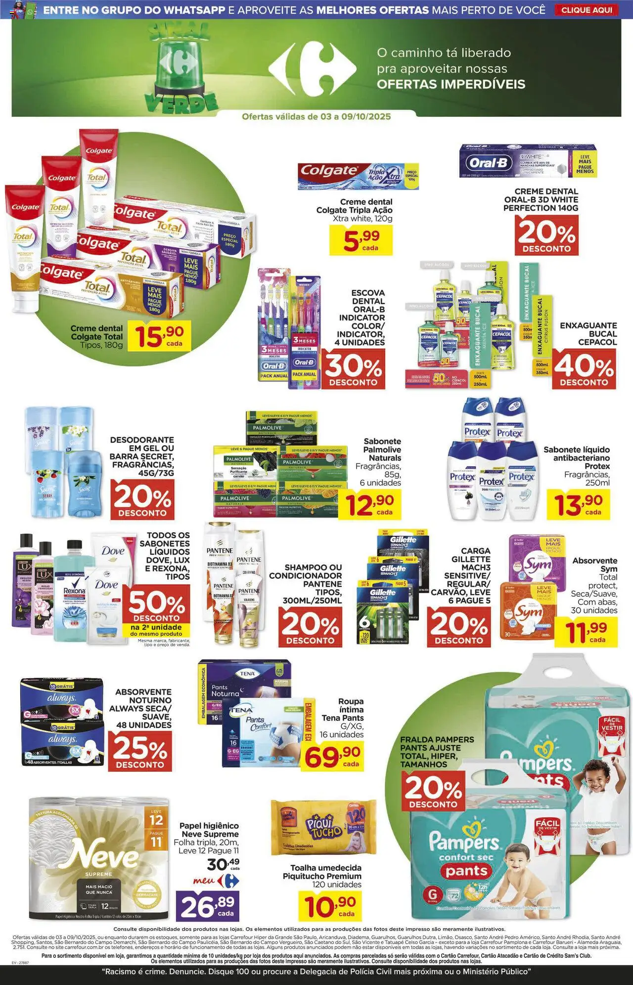 Carrefour Folheto - válido de 03.10.2025 | Página: 13 | Produtos: Sabonete, Fraldas, Papel higiênico, Toalha umedecida