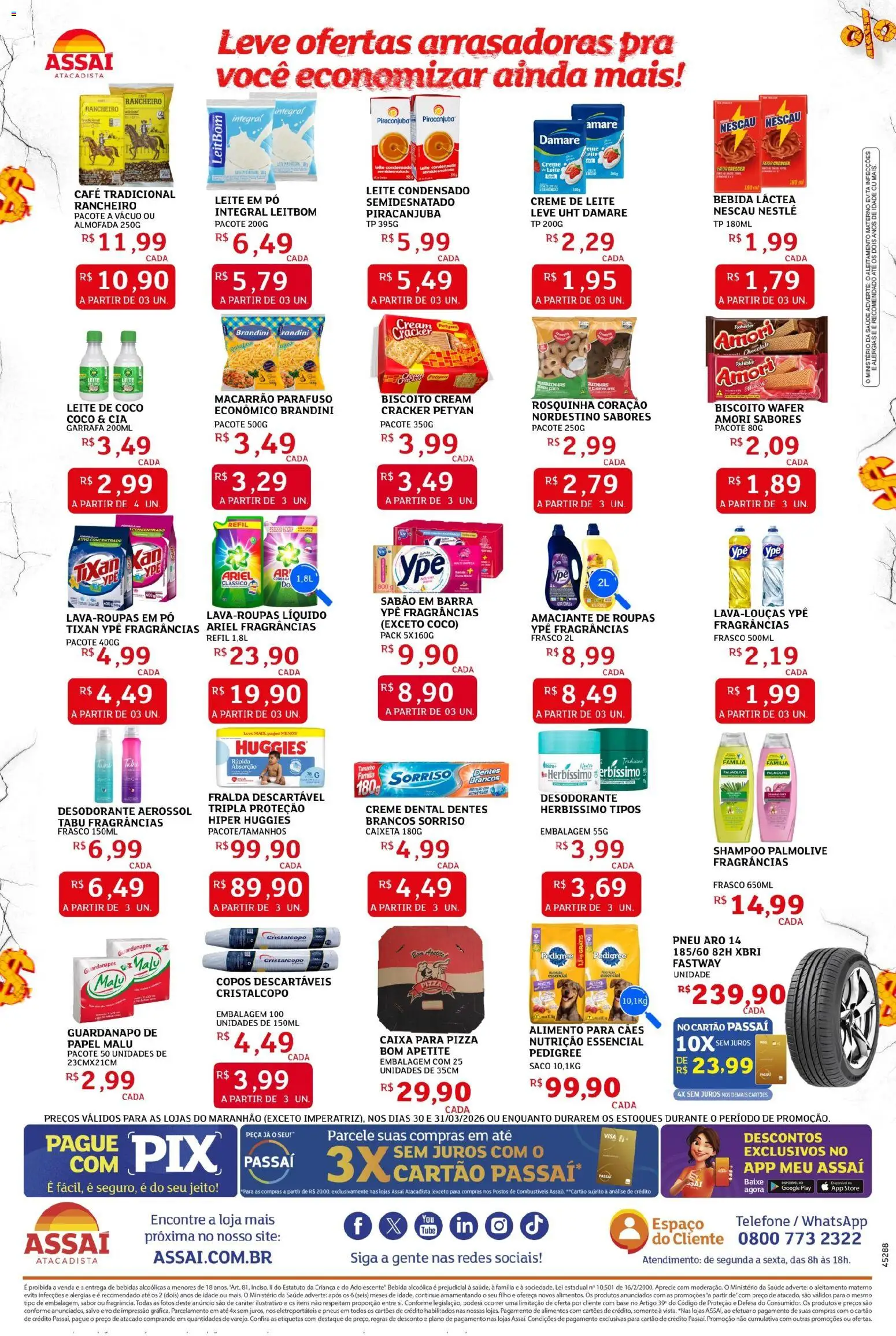 Assaí Atacadista Folheto - válido de 30.03.2026 | Página: 2 | Produtos: Caixa, Macarrão, Bebida, Telefone