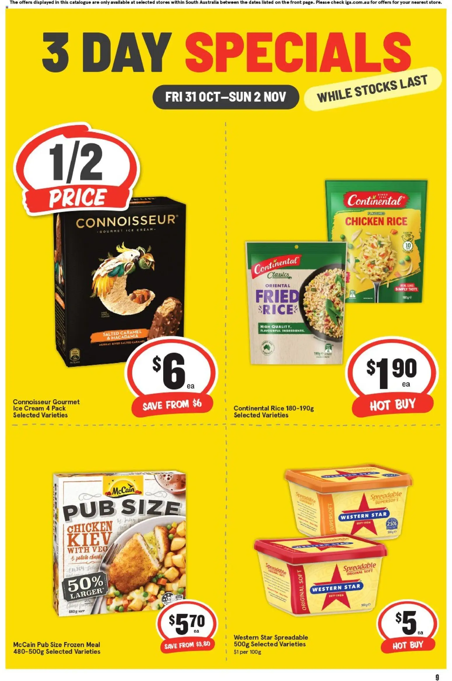 IGA catalogue - valid from 31.10.2025 | Page: 3 | Products: Chicken, Rice, Cream, Ice cream