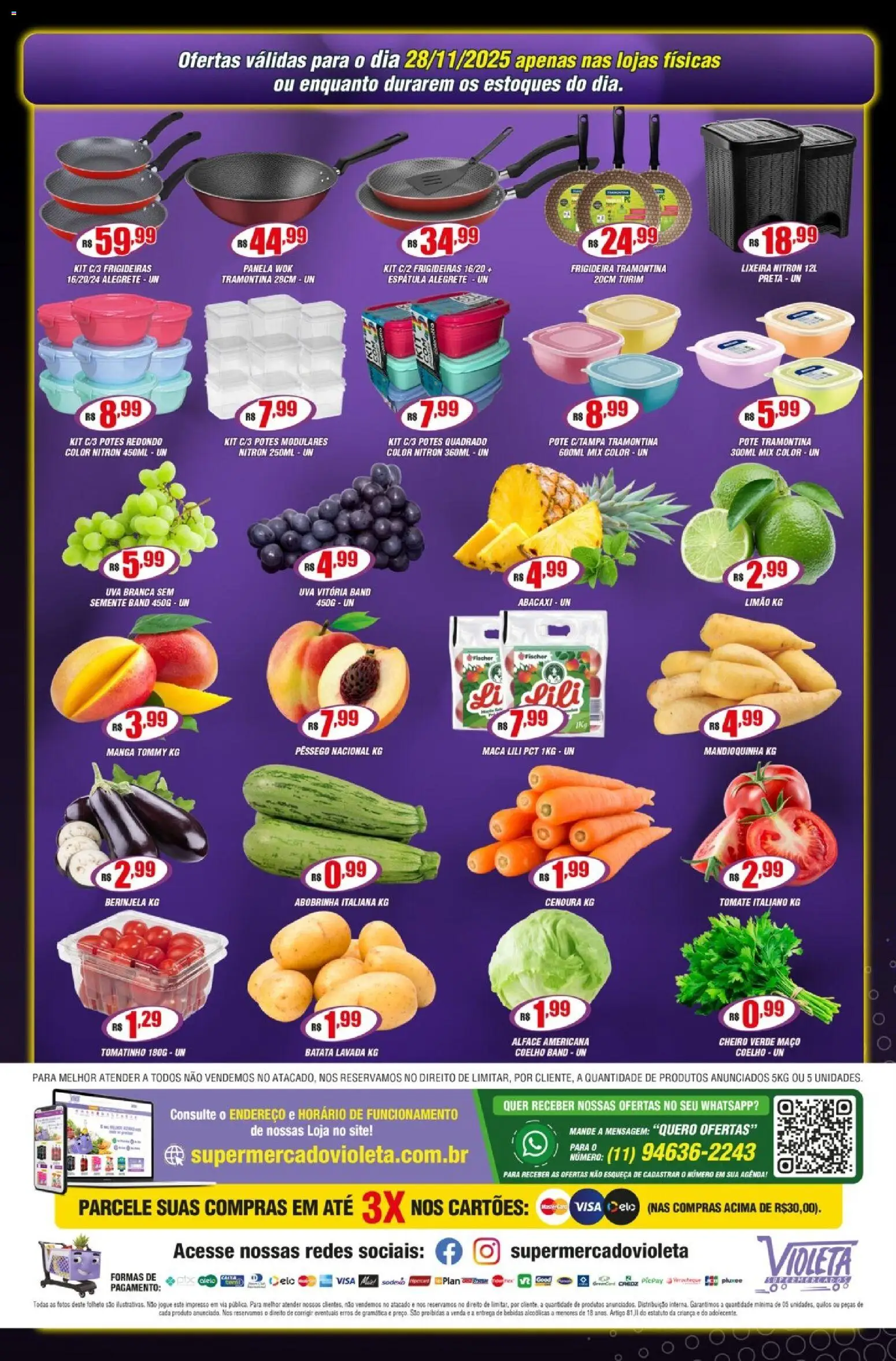 Violeta Supermercados Folheto - válido de 28.11.2025 | Página: 4 | Produtos: Mandioquinha, Panela, Lixeira, Cenoura