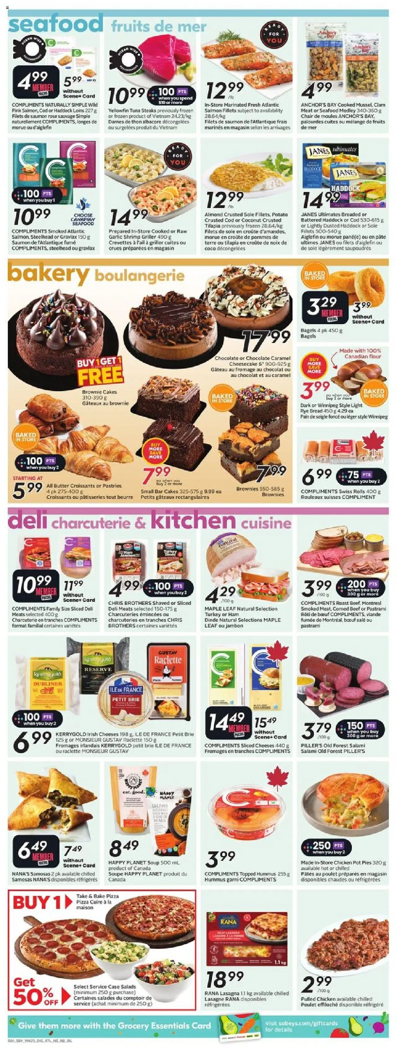 Sobeys flyer valid from 16.10.2025 | Page: 9 | Products: Butter, Bread, Salami, Pizza