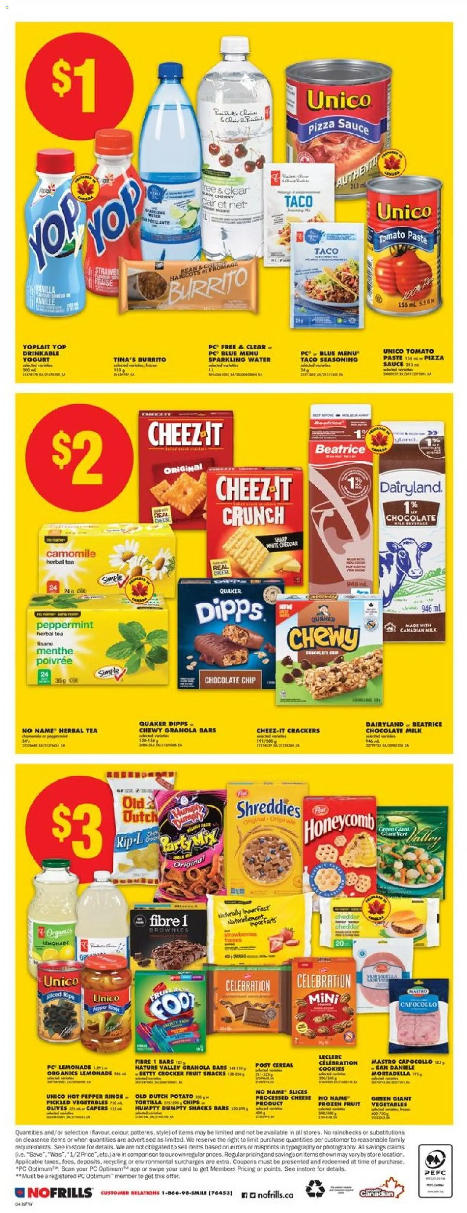 No Frills flyer valid from 06.11.2025 | Page: 4 | Products: Tea, Strawberries, Cheese, Yogurt