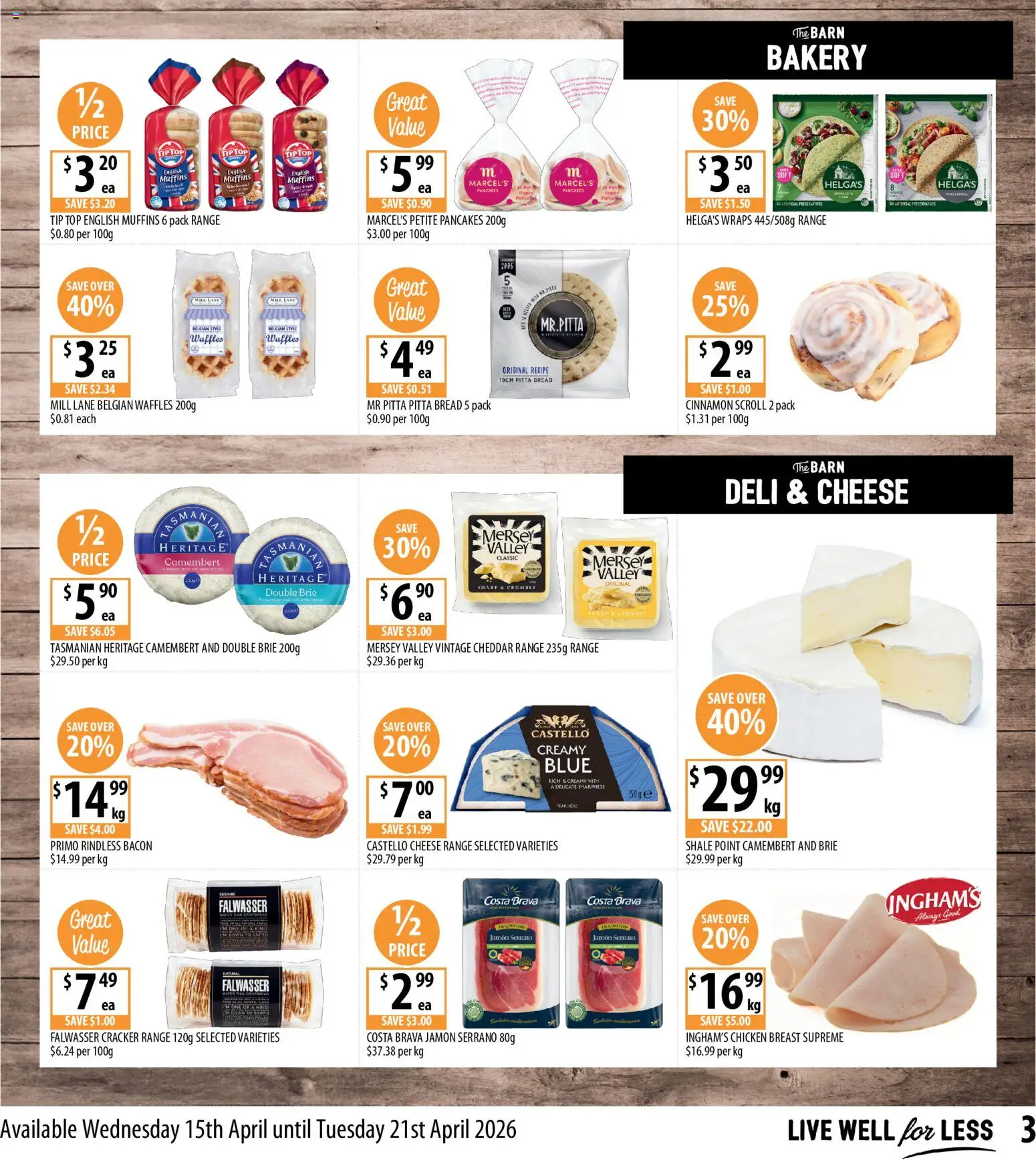Supabarn catalogue - valid from 15.04.2026 | Page: 3 | Products: Cheese, Chicken, Muffins, Bakery