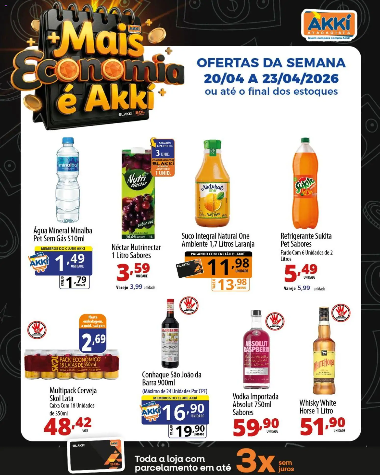 Akki Atacadista Folheto - válido de 20.04.2026 | Página: 5 | Produtos: Minalba, Caixa, Suco, Vodka