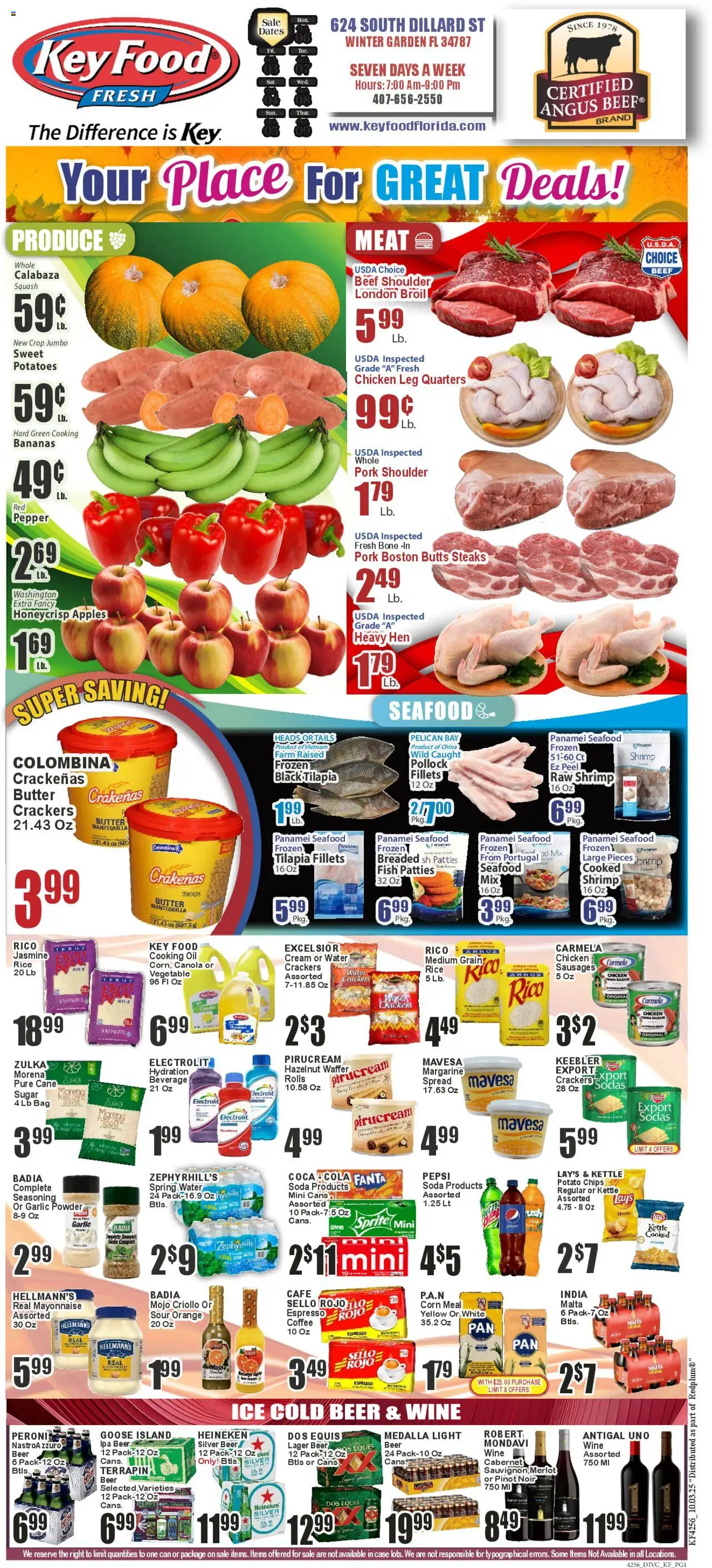 Key Food Weekly Ad - valid from 03.10.2025 | Page: 1 | Products: Coffee, Fish, Beef, Water