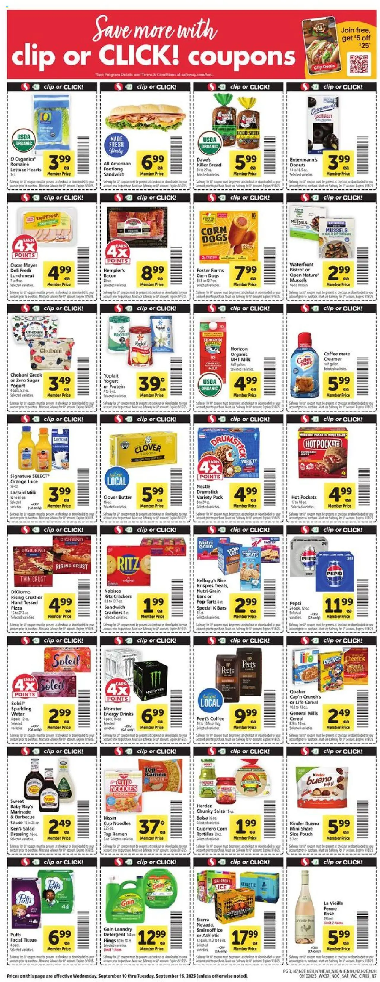 Safeway Weekly Ad - valid from 10.09.2025 | Page: 3 | Products: Clip, Rice, Noodles, Water