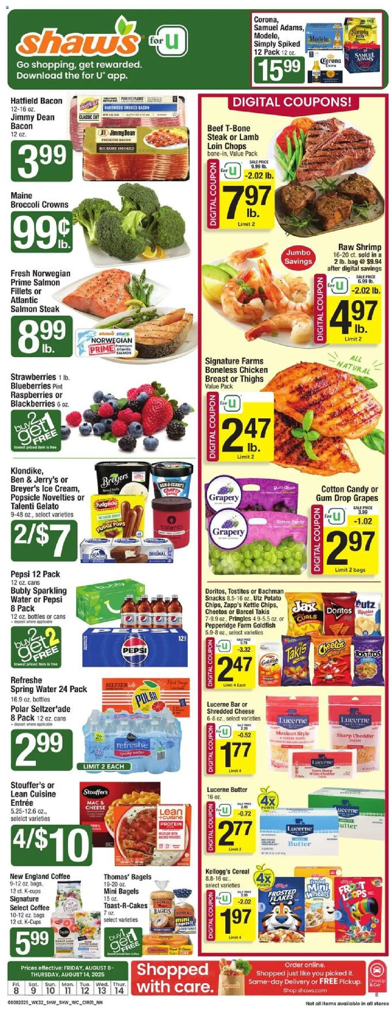 Shaw's Weekly Ad - NH - valid from 08.08.2025 | Page: 3 | Products: Broccoli, Butter, Grapes, Bag